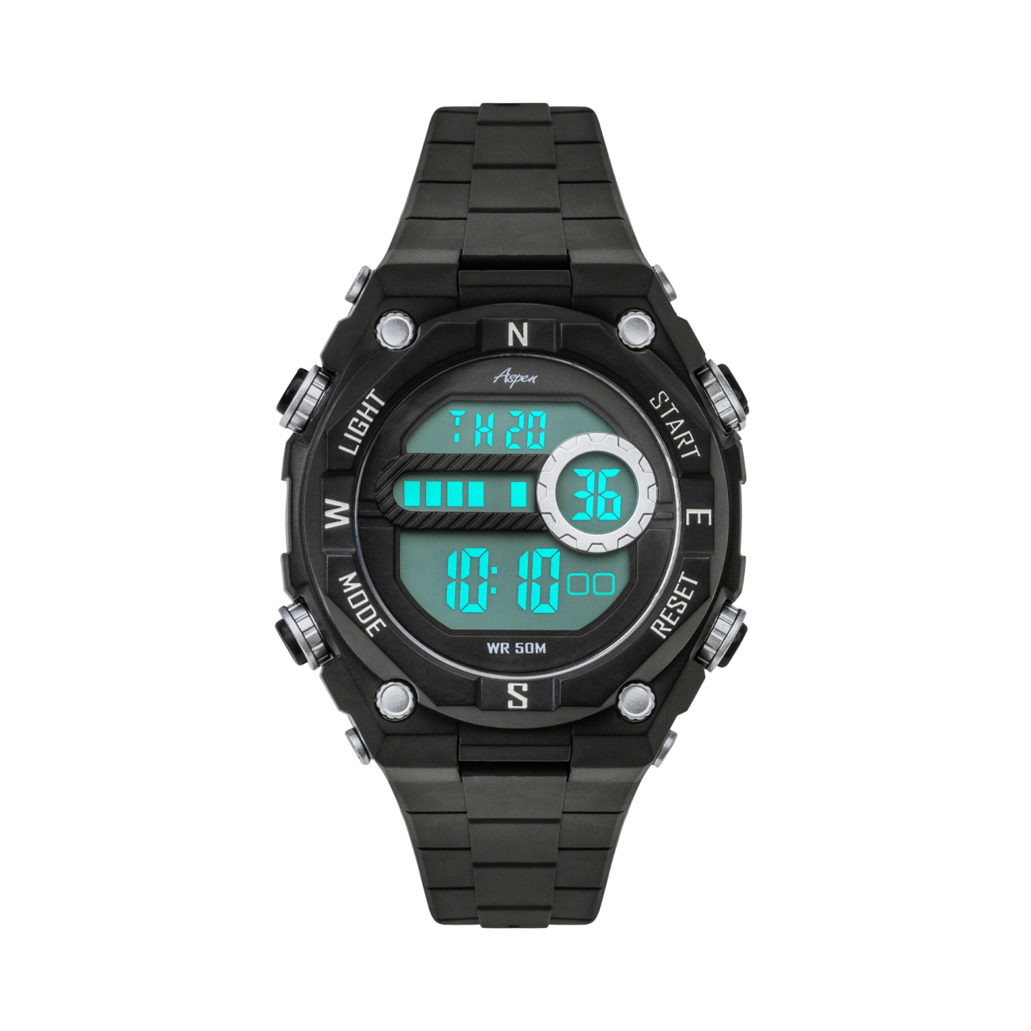 Mens Digital Sports Watch, 44mm Large Face Digital Chronograph, Resin Strap, Military Time 12H/24H, Light Up, Alarm, Stopwatch, Water Resistant