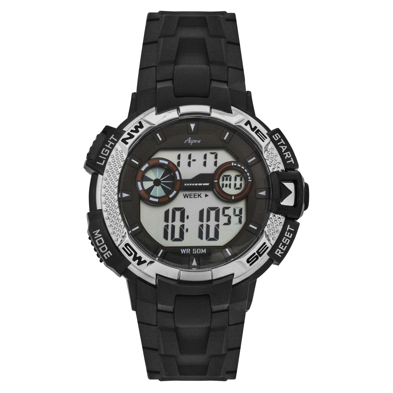 Mens Digital Sports Watch, 46mm Large Face Digital Chronograph, Resin Strap, Military Time 12H/24H, Light Up, Alarm, Stopwatch, Water Resistant