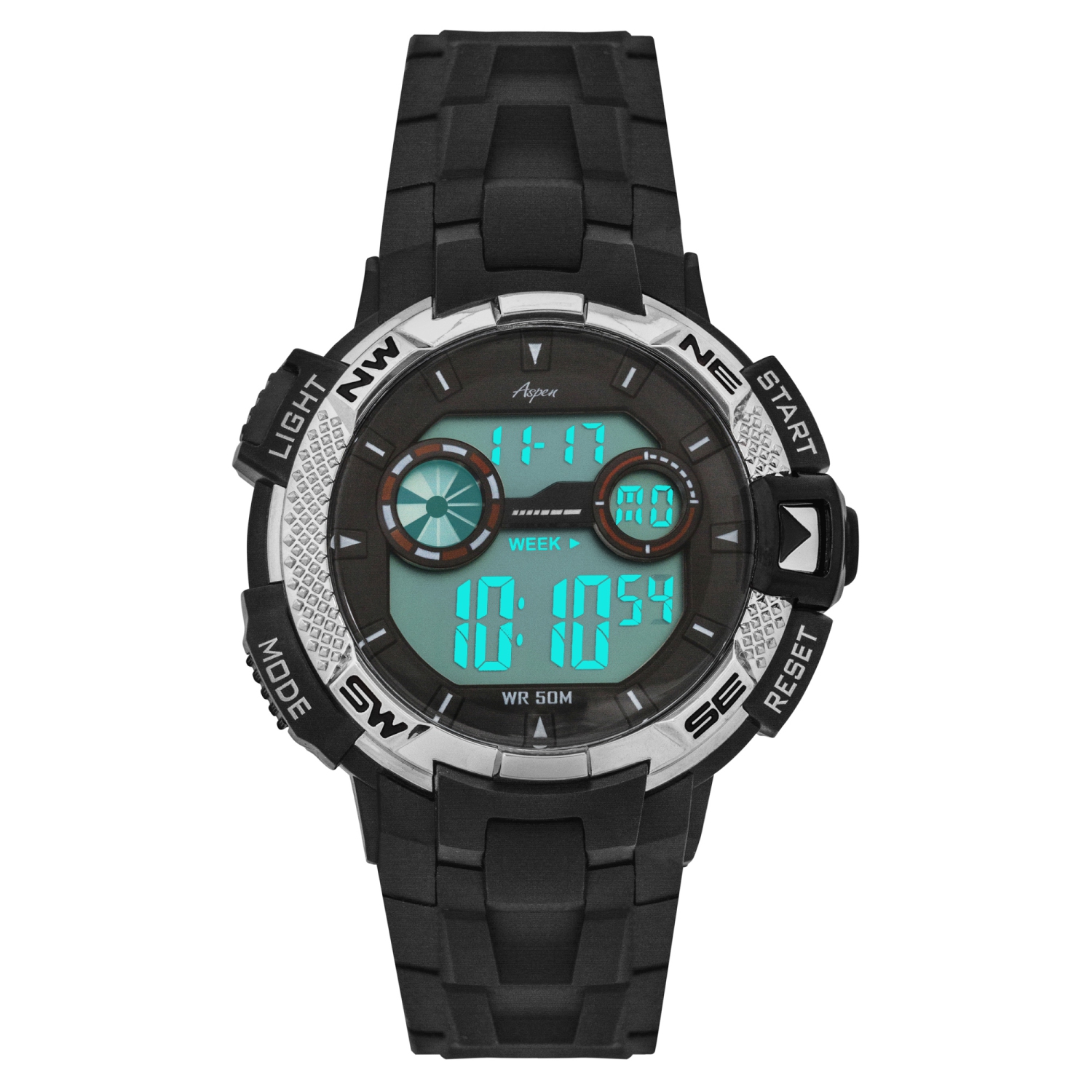 Mens Digital Sports Watch, 46mm Large Face Digital Chronograph, Resin Strap, Military Time 12H/24H, Light Up, Alarm, Stopwatch, Water Resistant