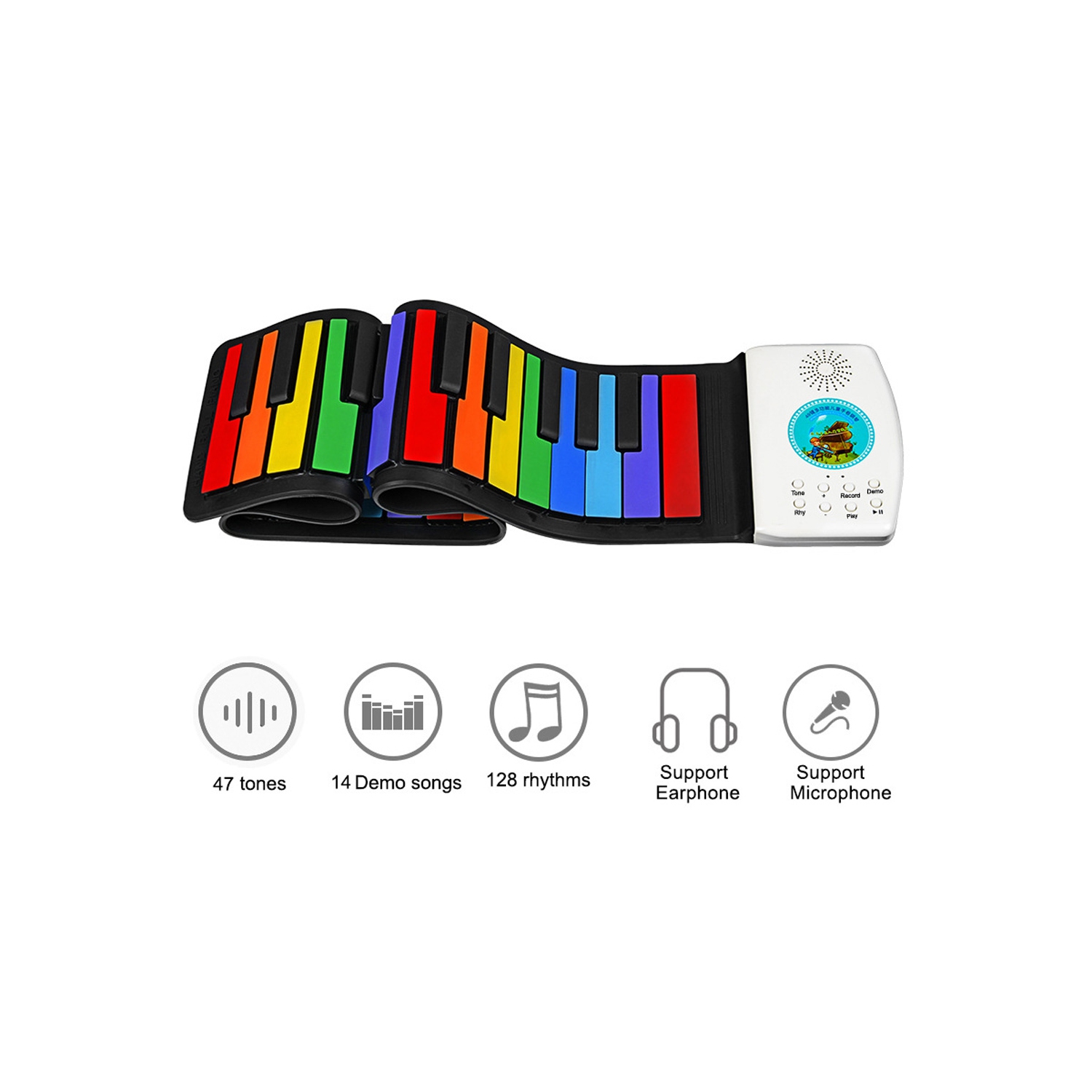 Keyboard Piano Rainbow Piano Keyboard Roll Up Piano 49 Keys Flexible Colourful Foldable Silicone Toddler - axGear