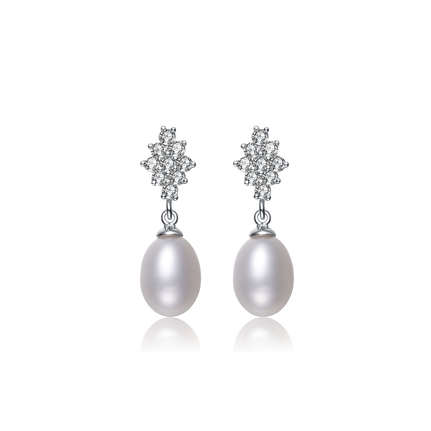 Rozzato Sterling Silver Pearl And Cubic Zirconia Drop