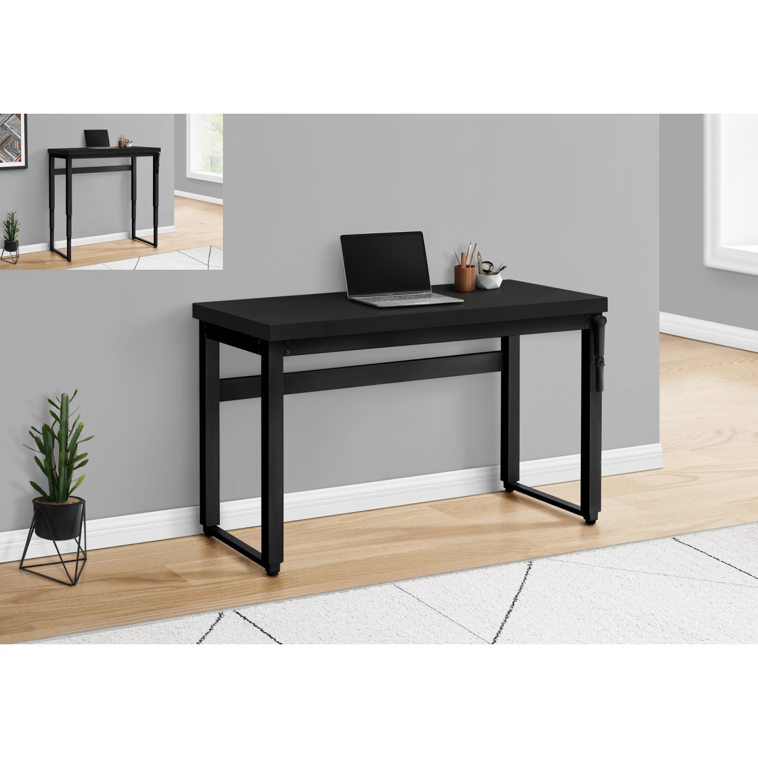 Monarch Specialties I 7682 Computer Desk 48"L Black Adjustable Height Black Metal