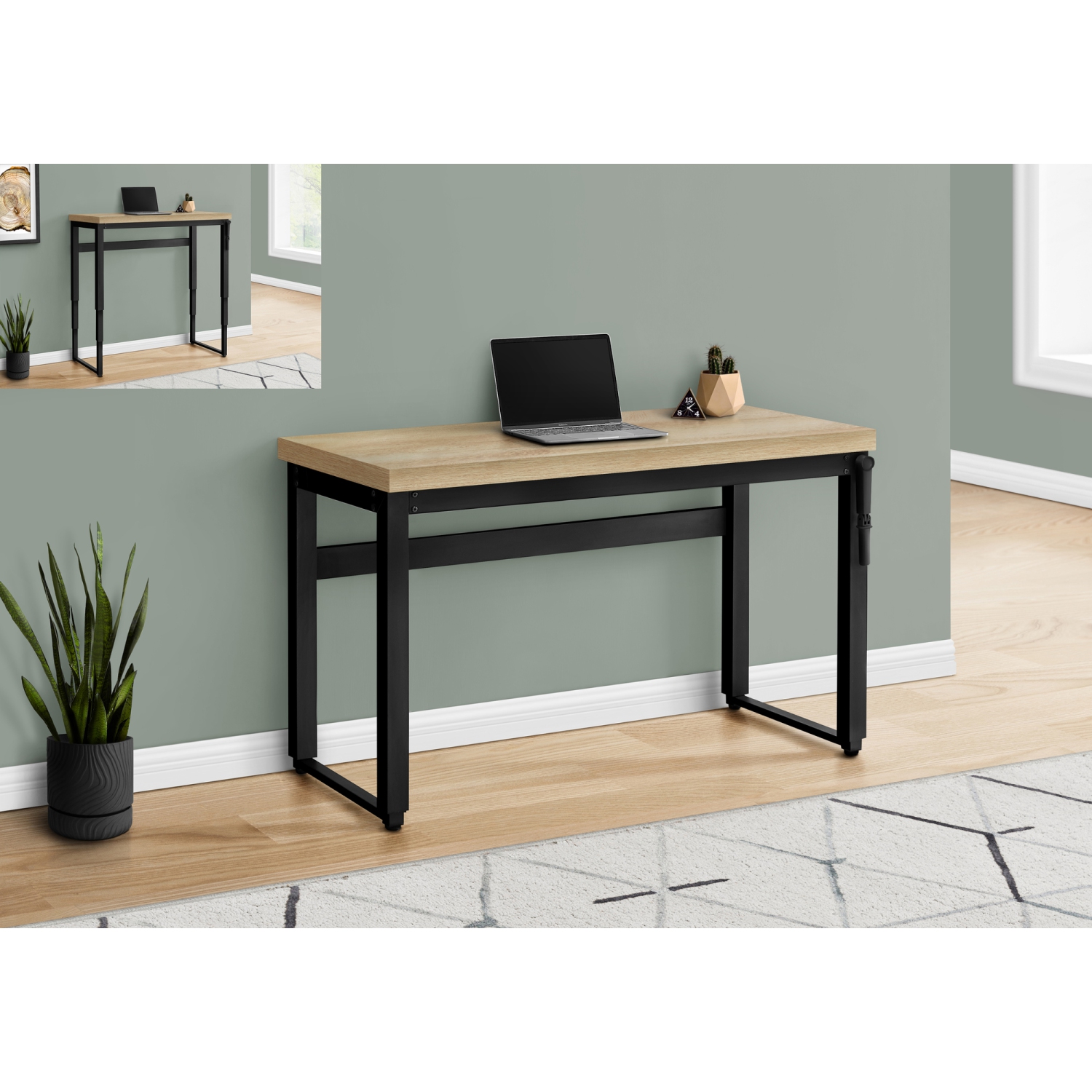 Monarch Specialties I 7678 Computer Desk 48"L Natural Adjustable Height Black Metal