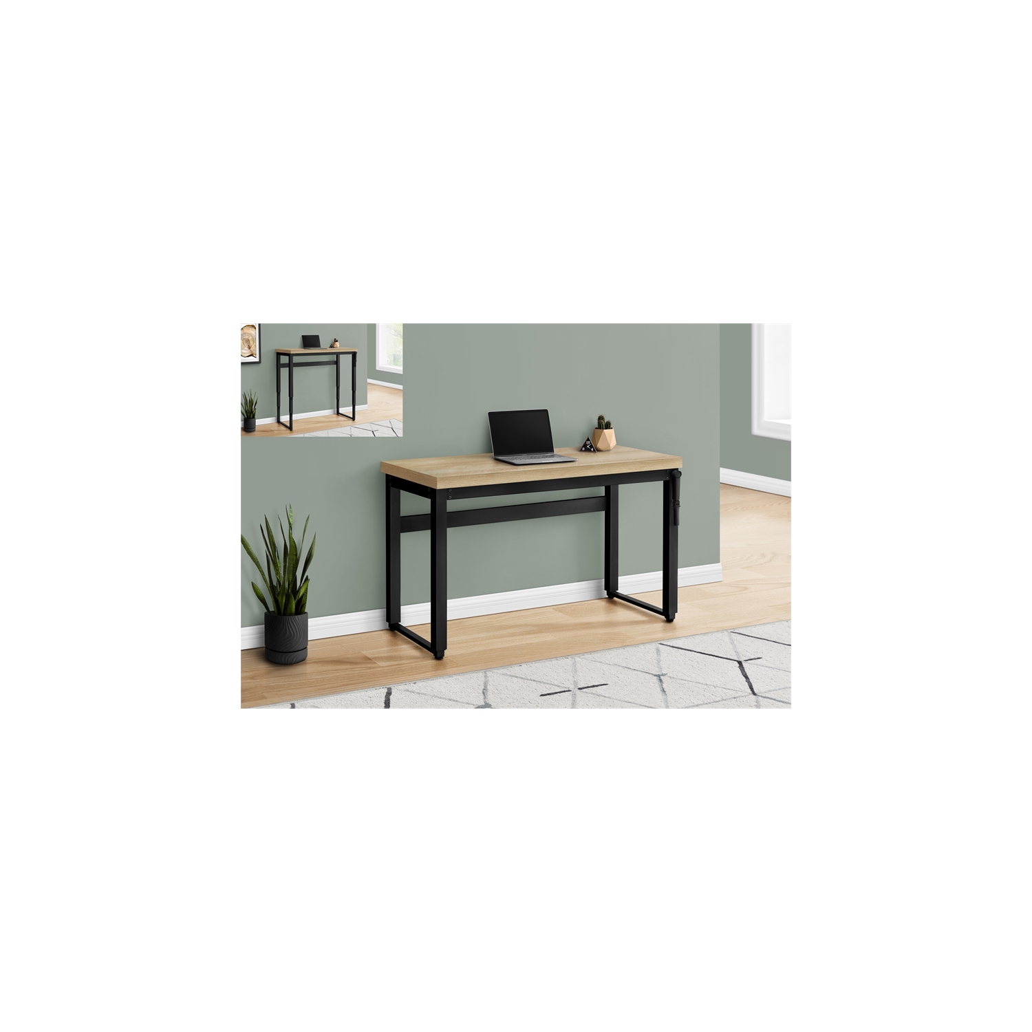 Monarch Specialties I 7678 Computer Desk 48"L Natural Adjustable Height Black Metal
