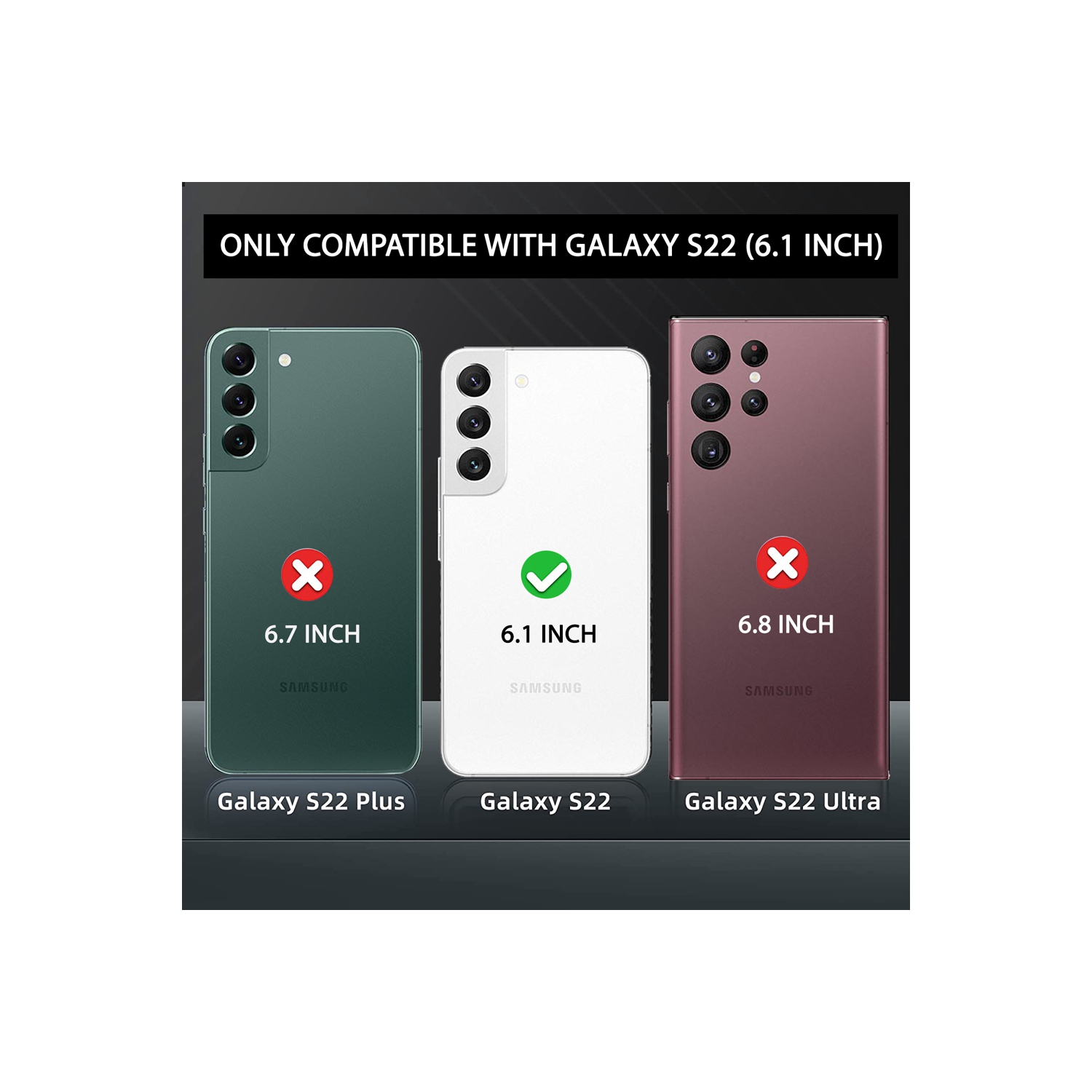 XCRS Rugged Triple Layer PC + TPU Slim Heavy-Duty Tough Cover Lightweight Shockproof Protective Full Body Protection Case for Samsung Galaxy S22