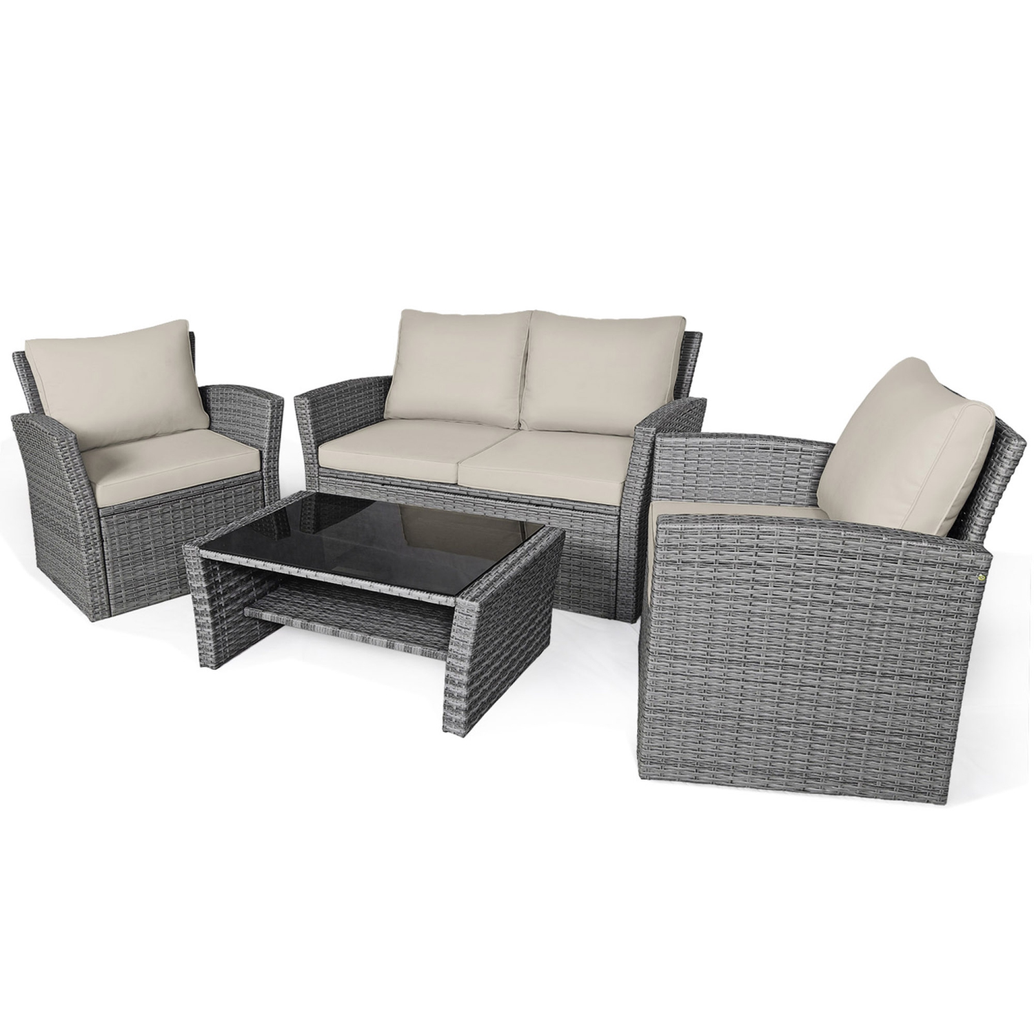 Gymax 4PCS Patio Rattan Conversation Set Outdoor Furniture Set w/ Khaki Cushions