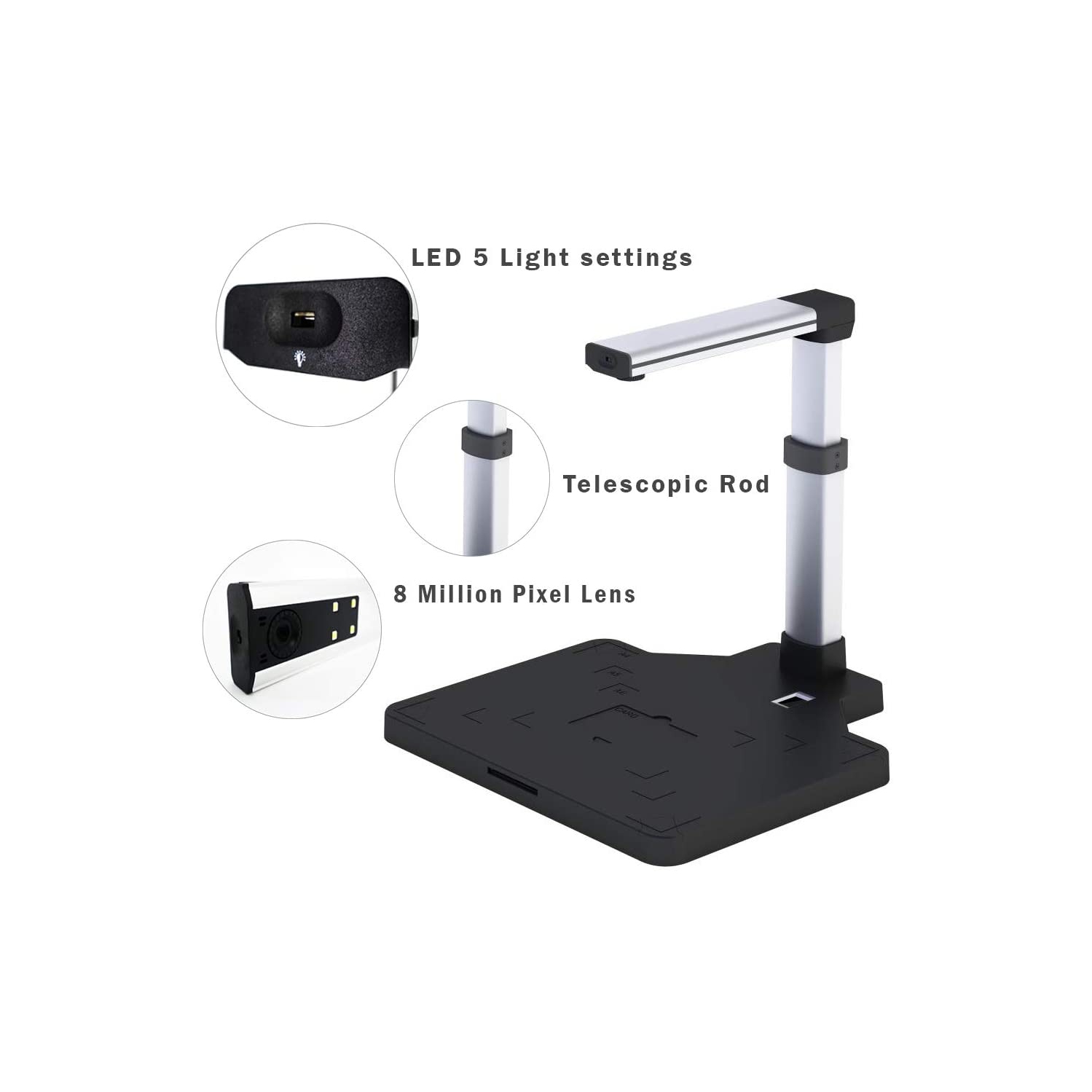 High Speed A3 Document Camera Photo Scanner Book Scanner with 8 Mega-pixel , LED Light for Teachers, Online Teaching, Computer(Only Work with Windows)
