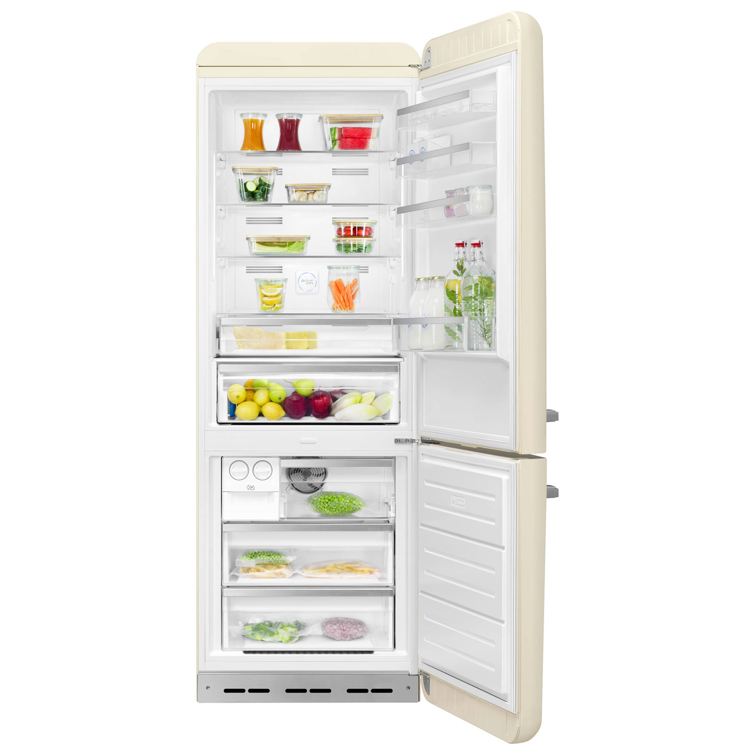 Smeg 50's Style 28" 18 Cu. Ft. Bottom Freezer Refrigerator with Ice Dispenser - Cream