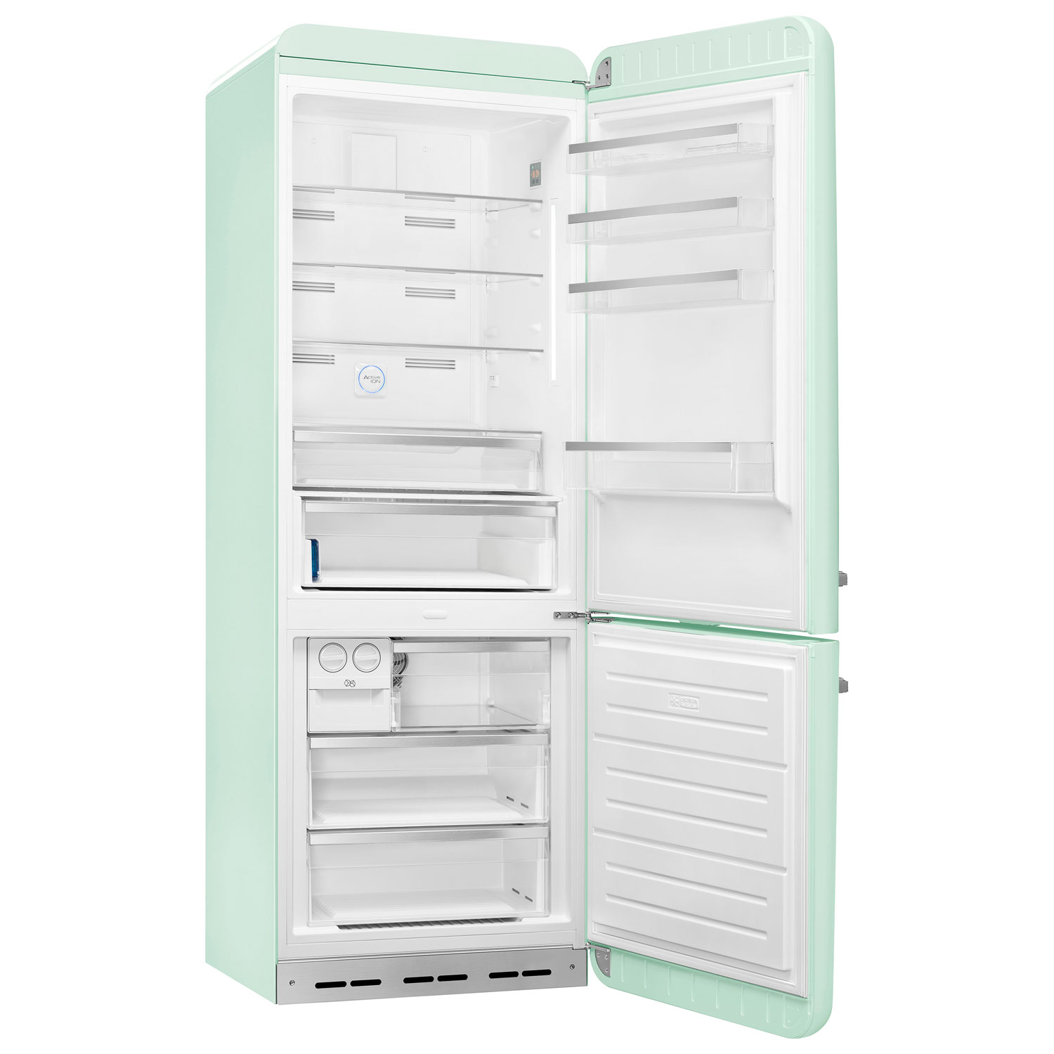 Réfrigérateur à congélateur inférieur 18 pi³ 28 po à distributeur de glaçons Années 50 de Smeg - Vert pastel