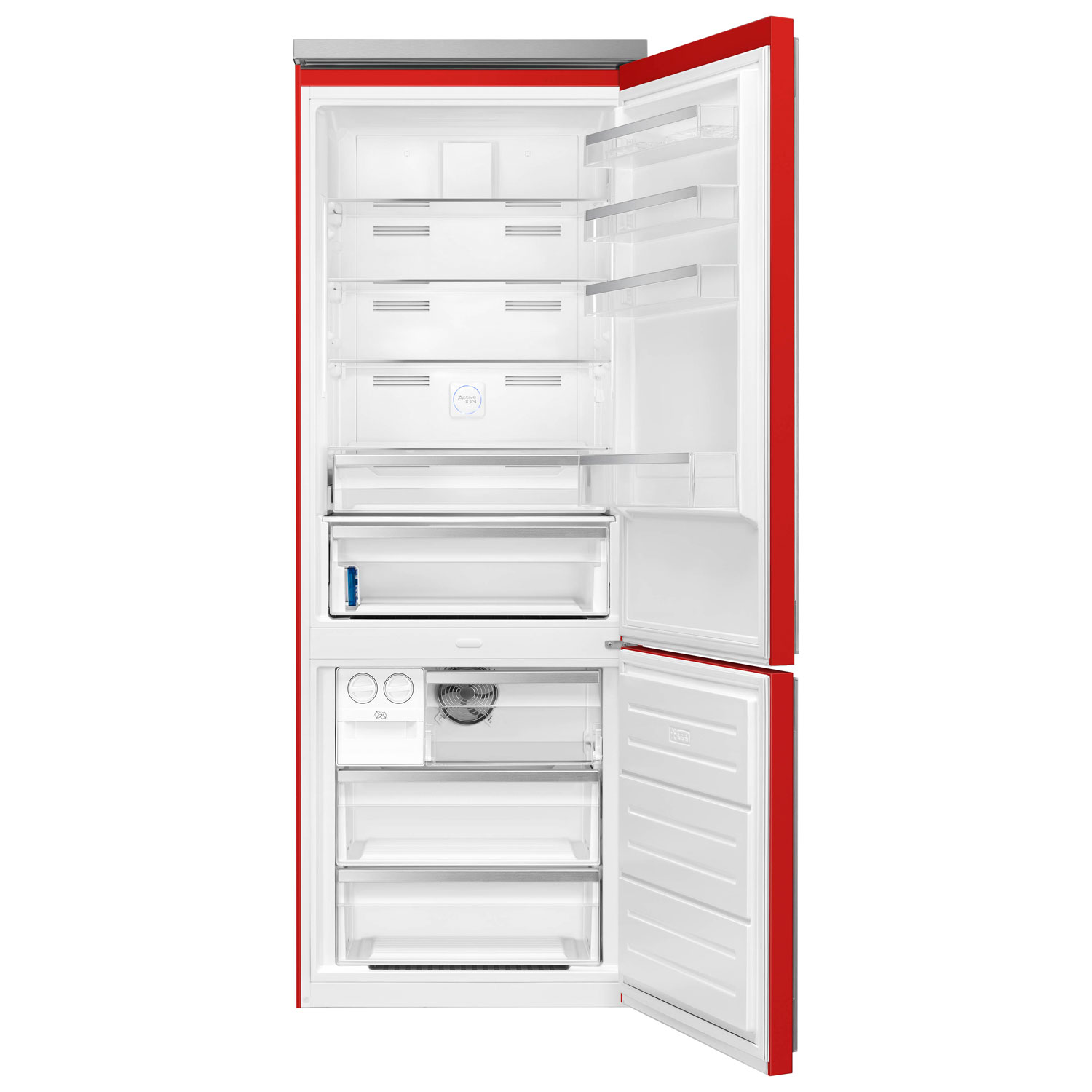 Réfrigérateur à congélateur inférieur 18 pi³ 28 po à distributeur de glaçons Portofino de Smeg - Rouge
