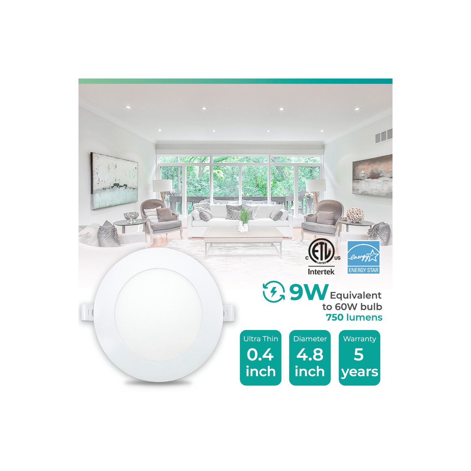 Infibrite 4 pouces 2700K lumière LED blanc doux 9W 750 LM, humide et Energy Star