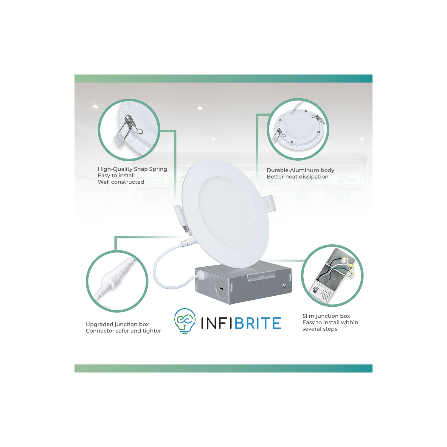 6 In. 2700K Soft White 12W 1050LM Ultra-Thin Integrated LED Light Kit, Flush Mount, Dimmable, Wet Rated