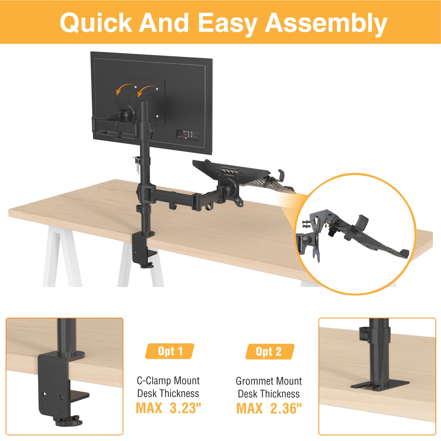 Support de moniteur double entièrement réglable et support pour portable de 17 po et moins 32 – sa-LH09