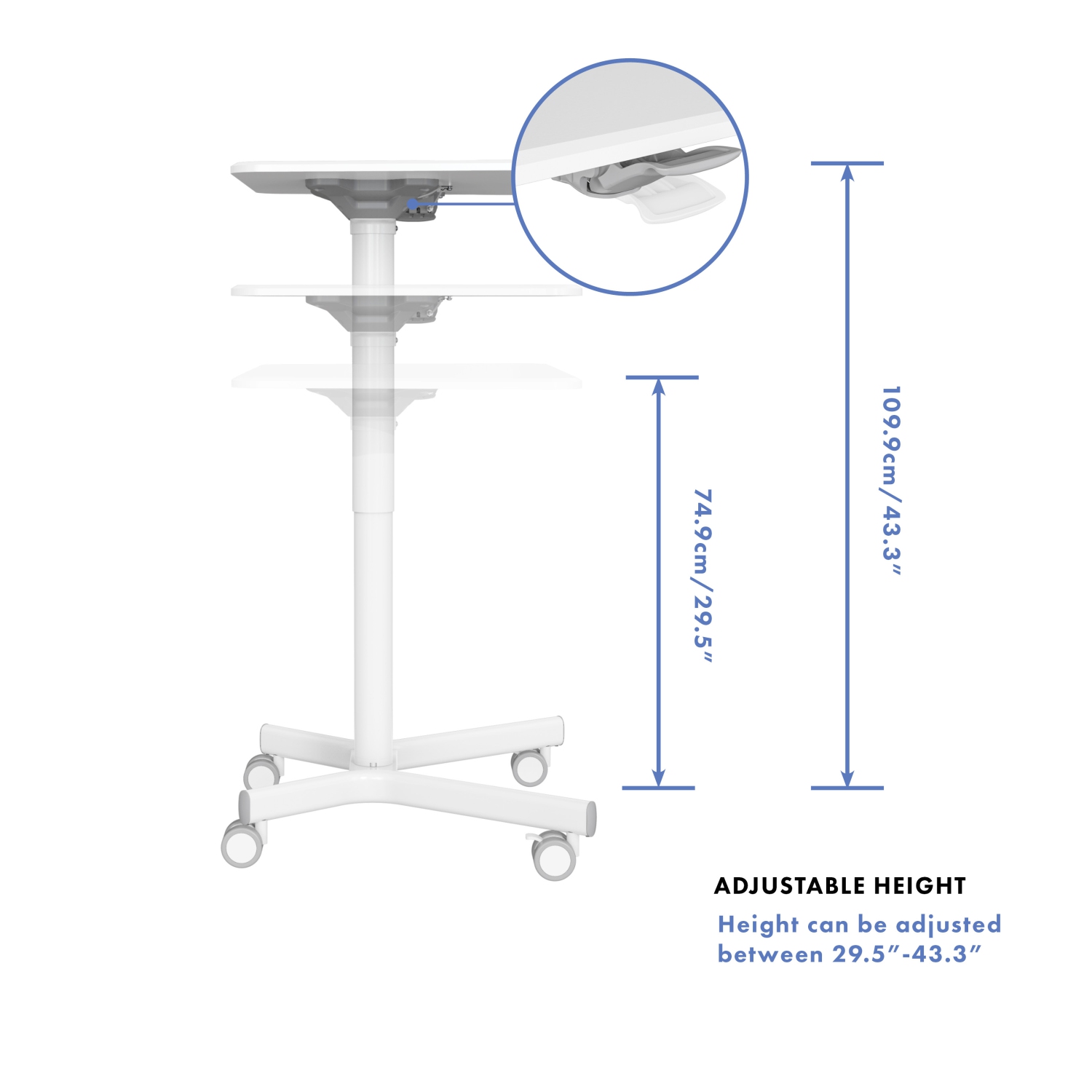 SHOPPINGALL Airlift Pneumatic Height Adjustable Sit-Stand Mobile Laptop Computer Desk Cart - SA-FDS107A