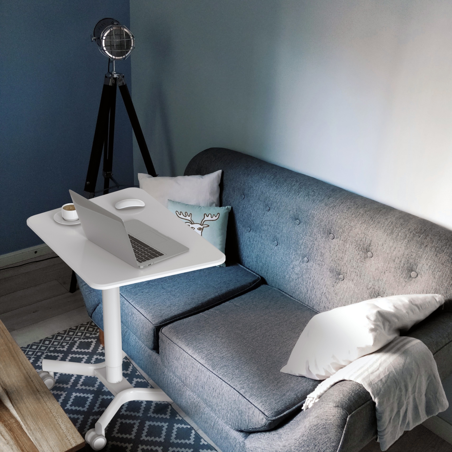 SHOPPINGALL Airlift Pneumatic Height Adjustable Sit-Stand Mobile Laptop Computer Desk Cart - SA-FDS107A