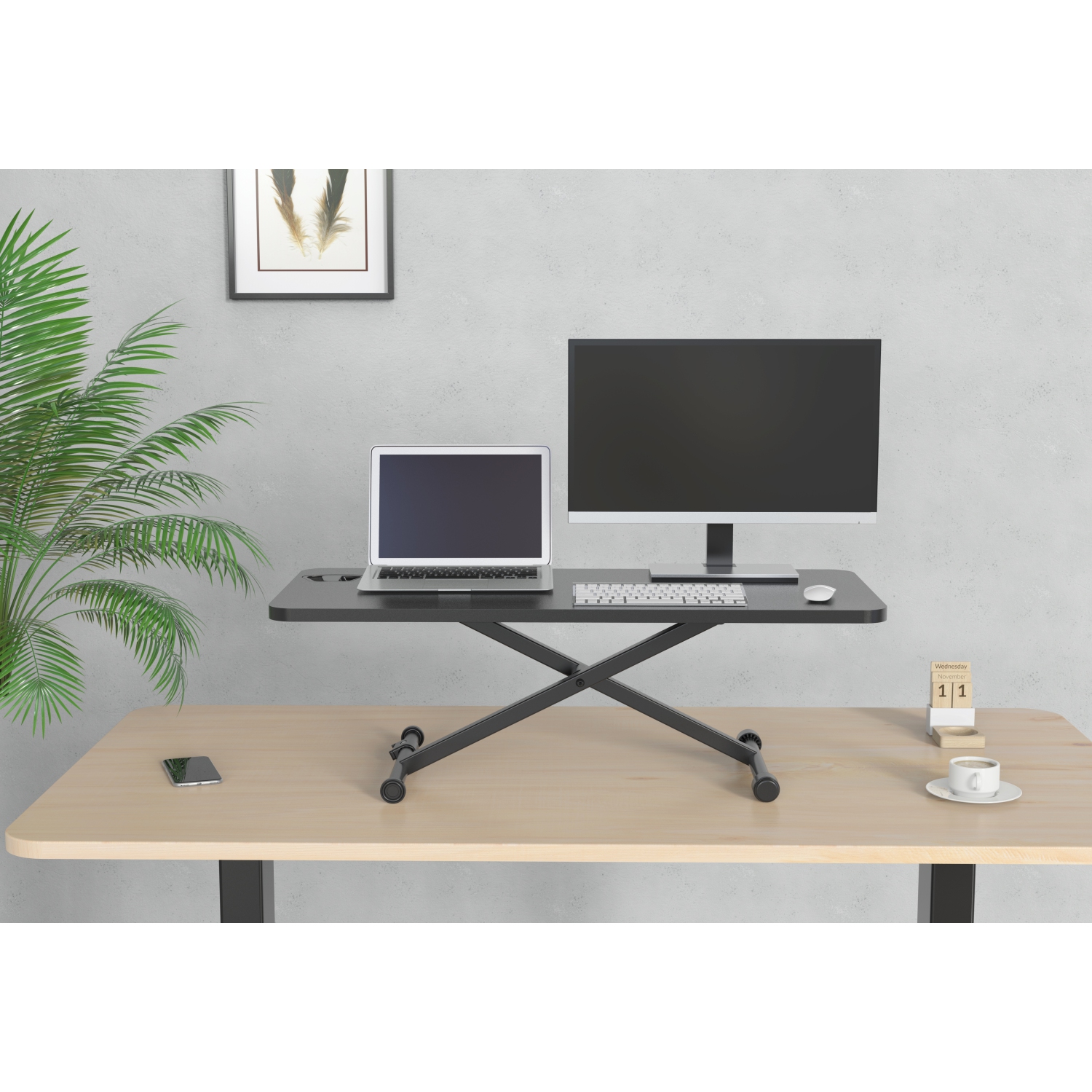 SHOPPINGALL Height Adjustable Sit to Stand Workstation with 27.5" Compact Portable Tabletop - SA-LD16