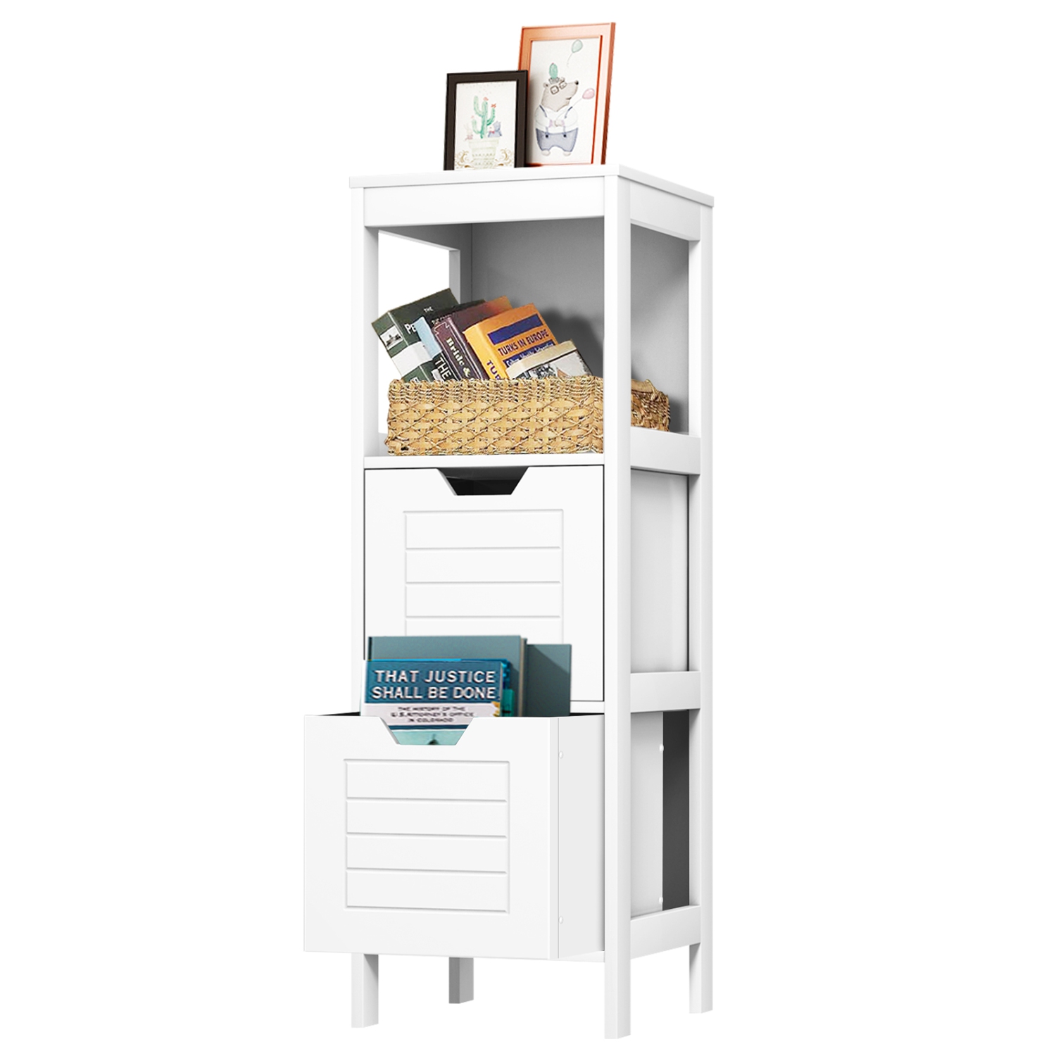 Topbuy Wooden Floor Cabinet Multifunctional Bathroom Storage Cabinet Side Organizer w/Drawer Brown/Gray/Black