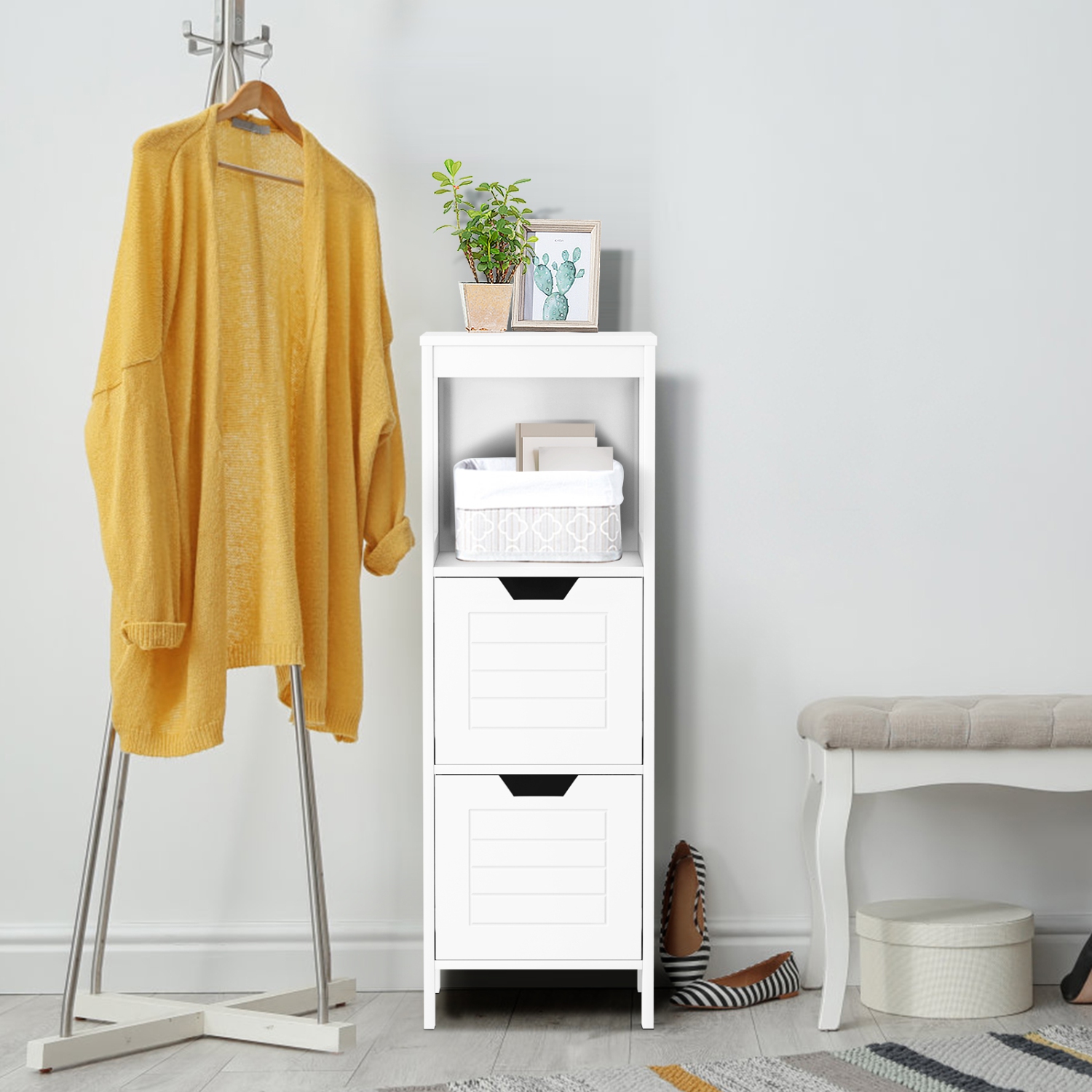 Topbuy Wooden Floor Cabinet Multifunctional Bathroom Storage Cabinet Side Organizer w/Drawer Brown/Gray/Black