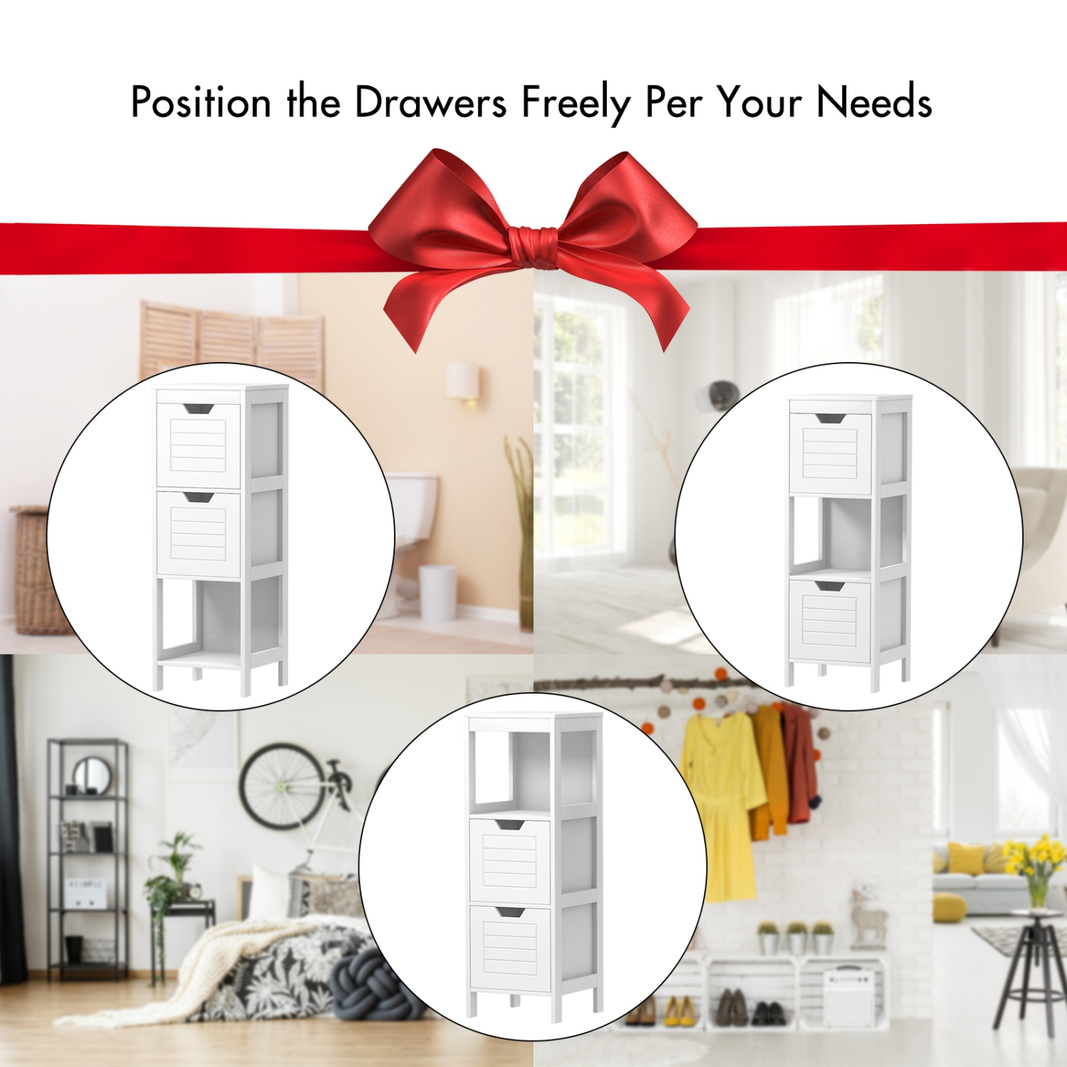 Topbuy Wooden Floor Cabinet Multifunctional Bathroom Storage Cabinet Side Organizer w/Drawer Brown/Gray/Black