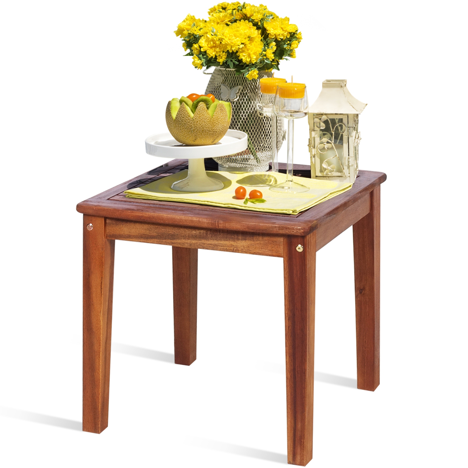 Ensemble patio de bistro 3 pièces en rotin et table extérieure en bois d’acacia avec chaises de PatioJoy