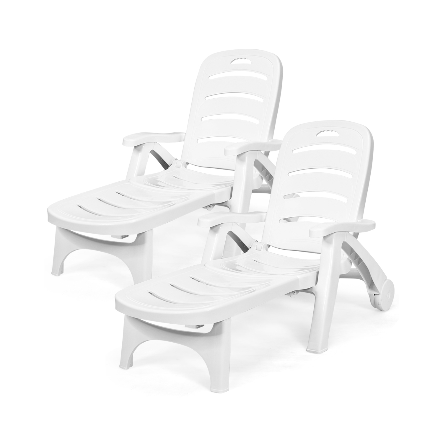 Chaise longue de patio pliable 5 positions 2 pièces PatioJoy pour fauteuil d’extérieur de plage - Blanc/Gris/Turquoise/Brun