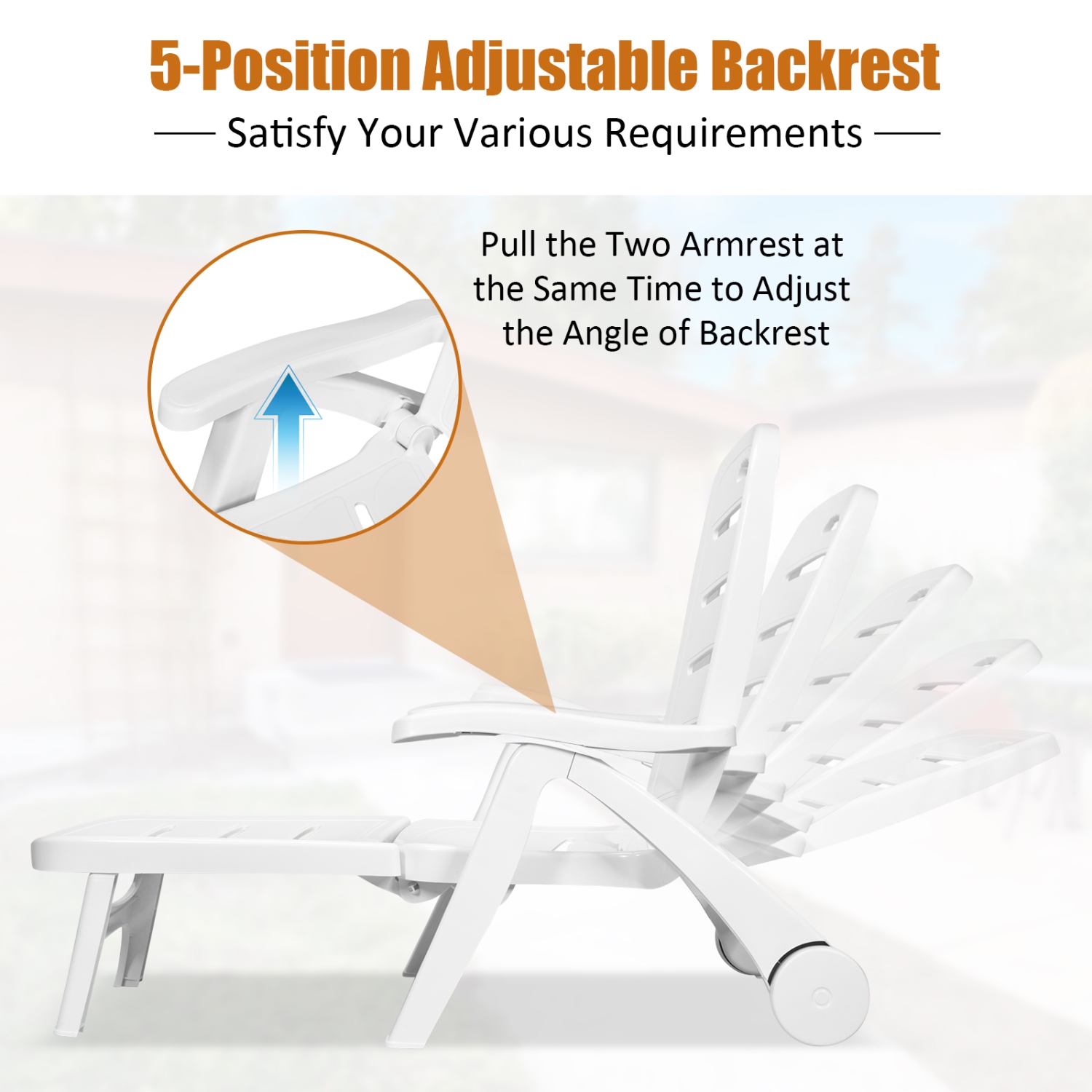 Chaise longue de patio pliable 5 positions 2 pièces PatioJoy pour fauteuil d’extérieur de plage - Blanc/Gris/Turquoise/Brun