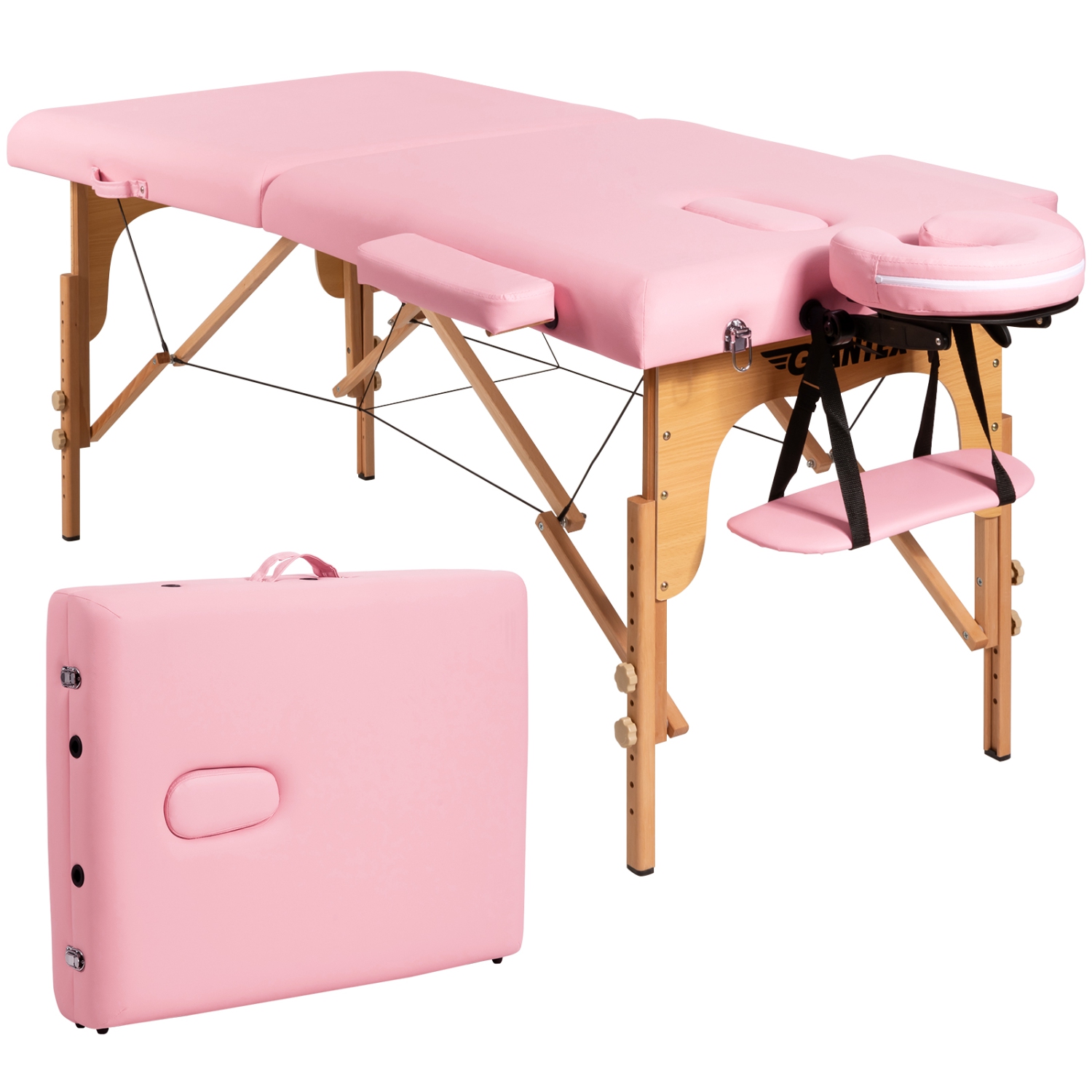 Topbuy Portable Massage Table Adjustable Spa Bed Wooden Legs with Face Cradle & Carry Case White/Black/Pink/Red