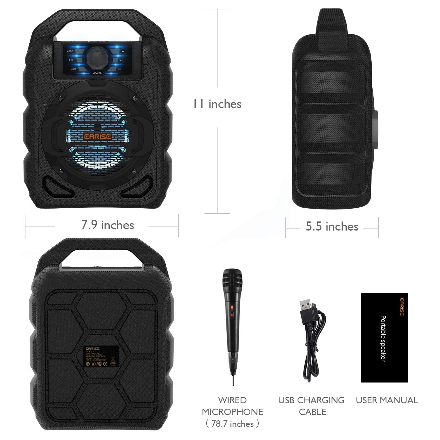 EARISE T15 Portable PA System Speaker for Kids & Adults with Wired Microphone, Bluetooth Karaoke Machine with Lights, Lightweight, Perfect for