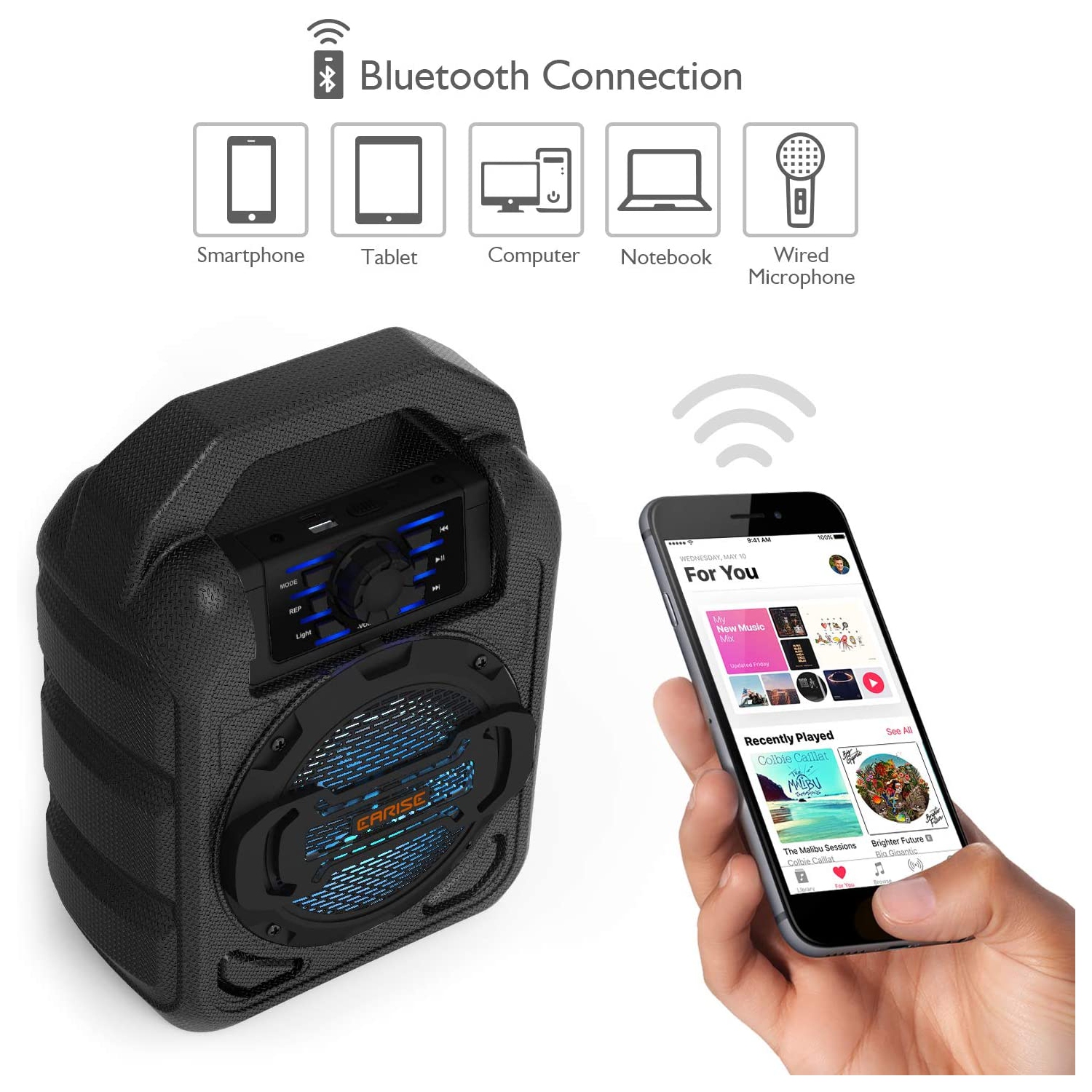 EARISE T15 Portable PA System Speaker for Kids & Adults with Wired Microphone, Bluetooth Karaoke Machine with Lights, Lightweight, Perfect for