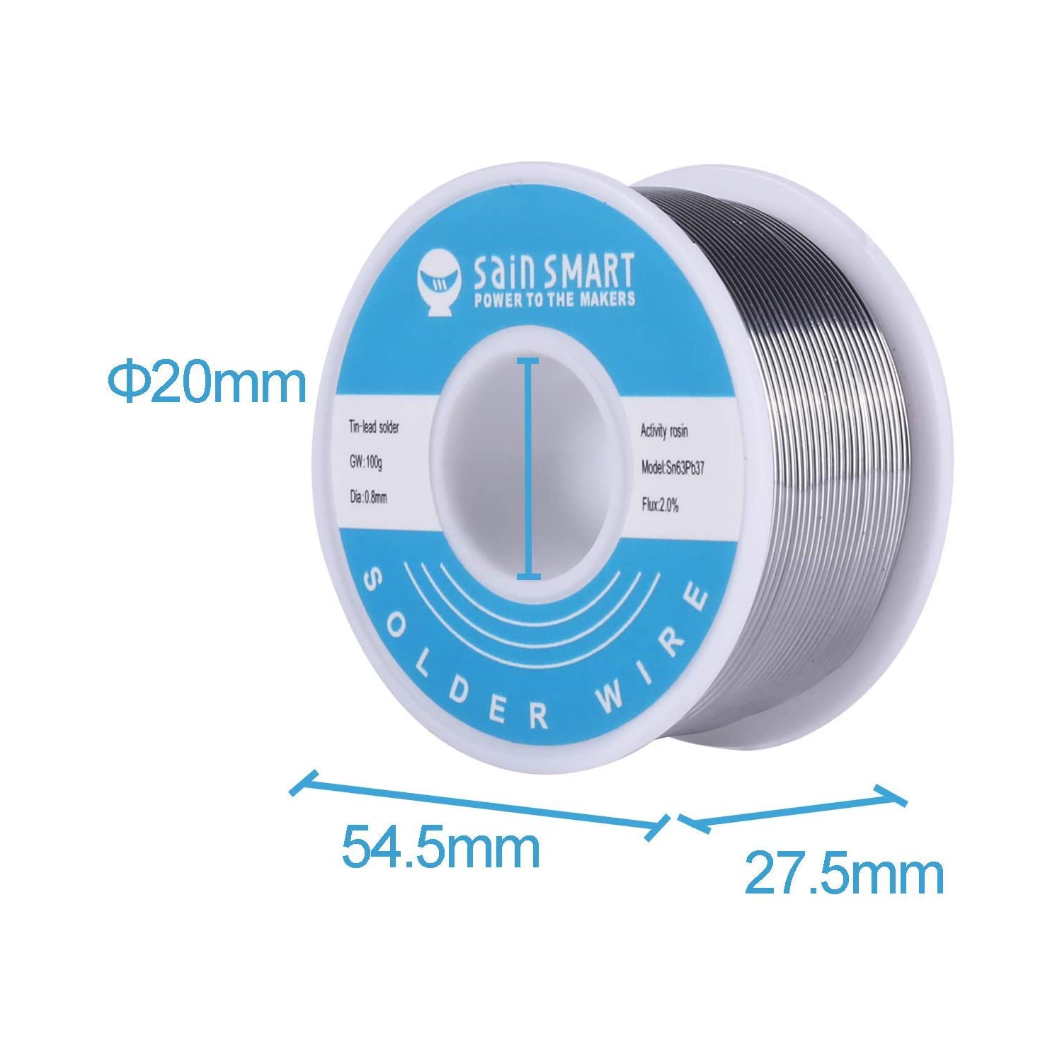 SainSmart 0.8mm Solder Wire 63/37 Tin/Lead Sn63Pb37 with Flux Rosin Core for Electrical Soldering
