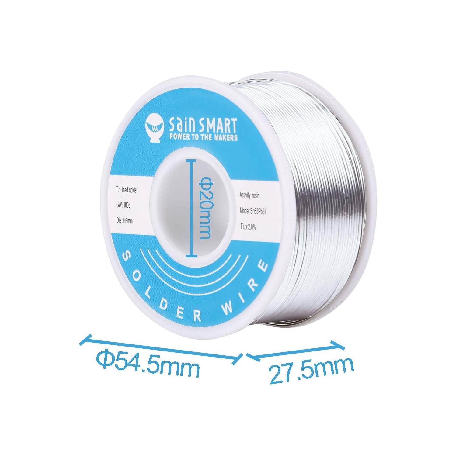 SainSmart – fil à souder de 0,6 mm, 63/37 fils, boîte métallique/plomb, Sn63Pb37 avec centre de rose flux pour brasage électrique