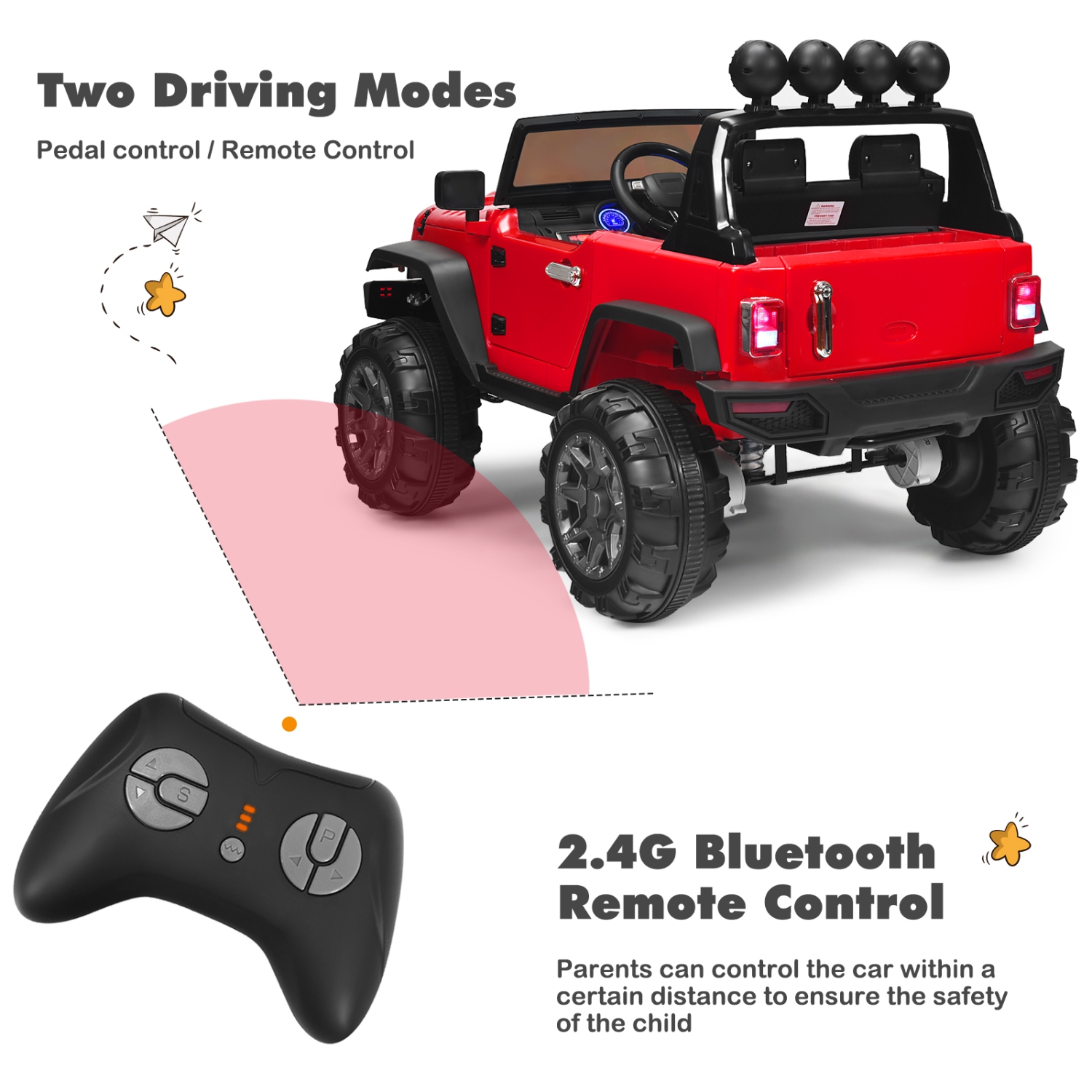 Topbuy 12V Kids Ride on Truck 2 seats Children Electric Vehicle w/ 2.4GHz Remote Control & Retractable Handle