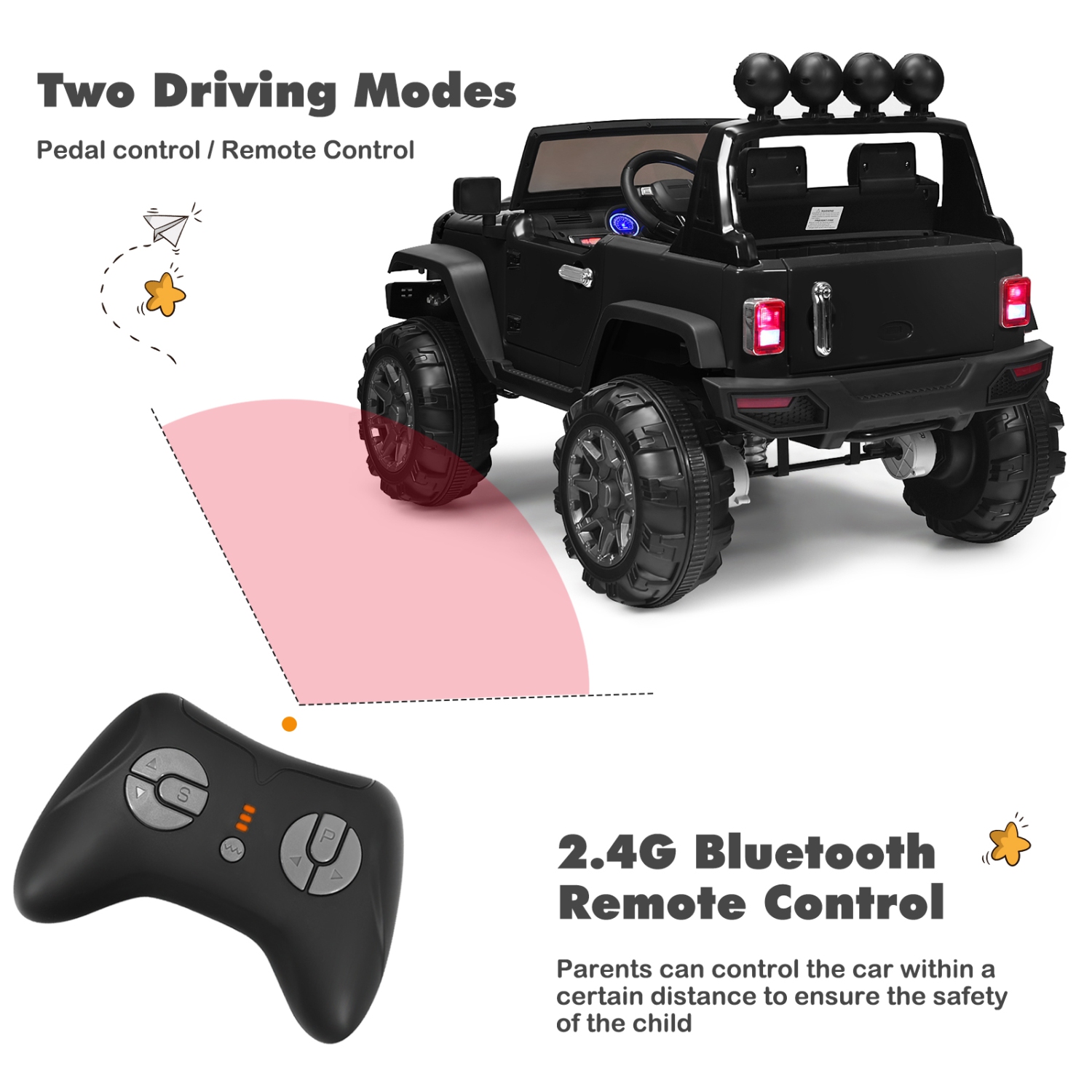 Topbuy 12V Kids Ride on Truck 2 seats Children Electric Vehicle w/ 2.4GHz Remote Control & Retractable Handle