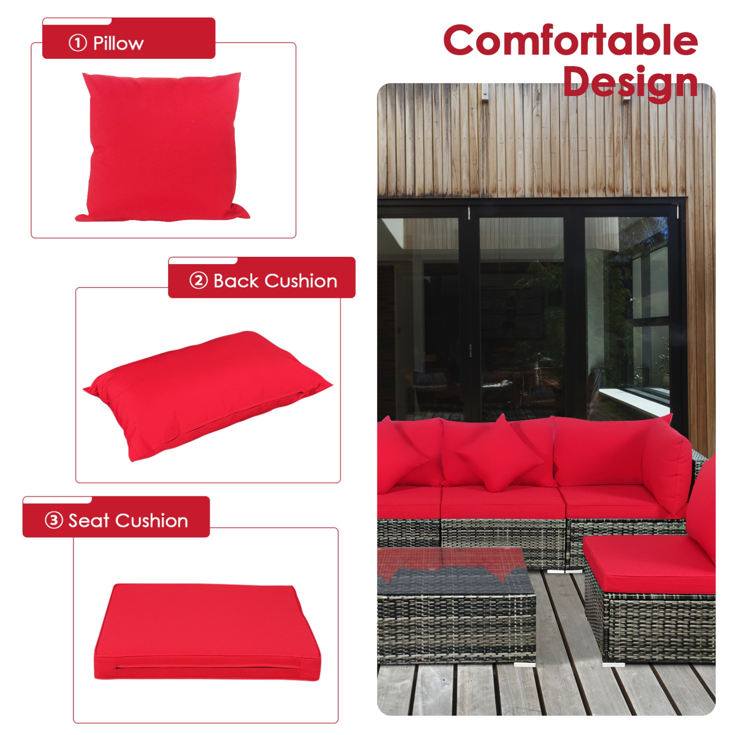 Patiojoy 7 Pcs Outdoor Patio Furniture Set All-Weather PE Rattan Sofa Set w/Coffee Table & Cushions