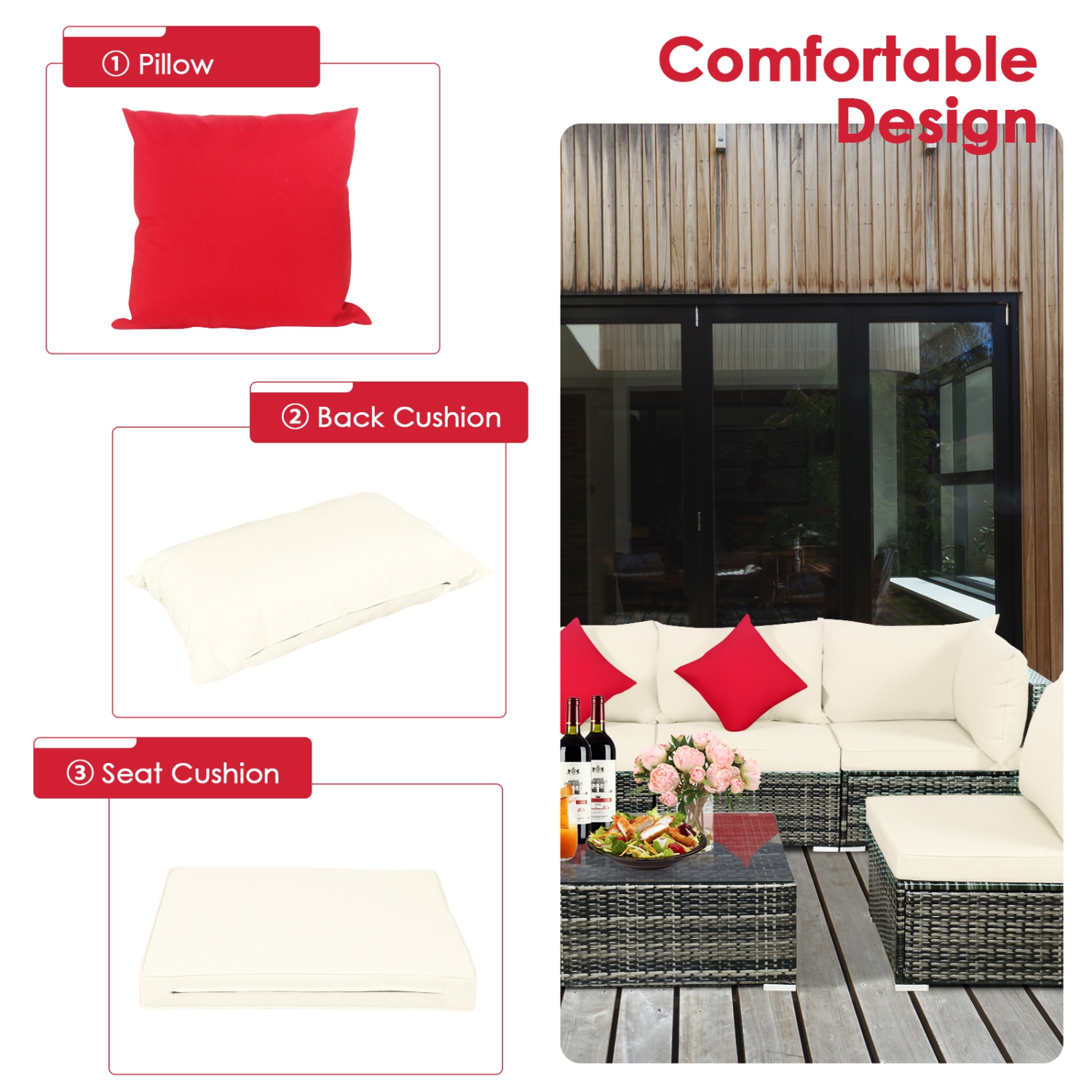 Patiojoy 7 Pcs Outdoor Patio Furniture Set All-Weather PE Rattan Sofa Set w/Coffee Table & Cushions