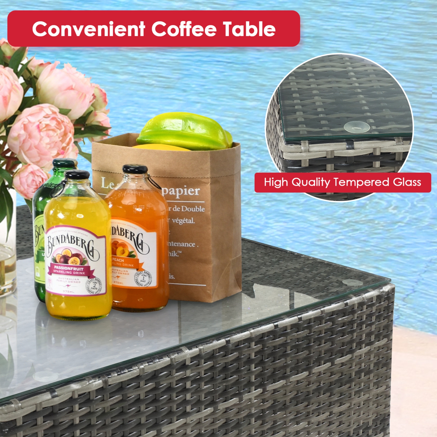 Patiojoy 7 Pcs Outdoor Patio Furniture Set All-Weather PE Rattan Sofa Set w/Coffee Table & Cushions