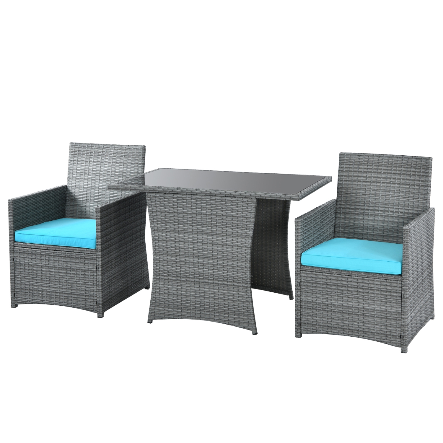 Ensemble patio 3PCS rotin table et chaises ext. Osier avec coussins blanc/rouge/gris/turquoise/bleu marine de PatioJoy