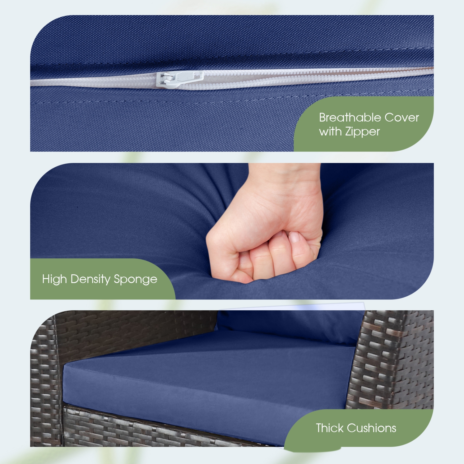 Patiojoy 3 Piece Outdoor Rattan Sofa Set Wicker Conversation Furniture Set with Cushions