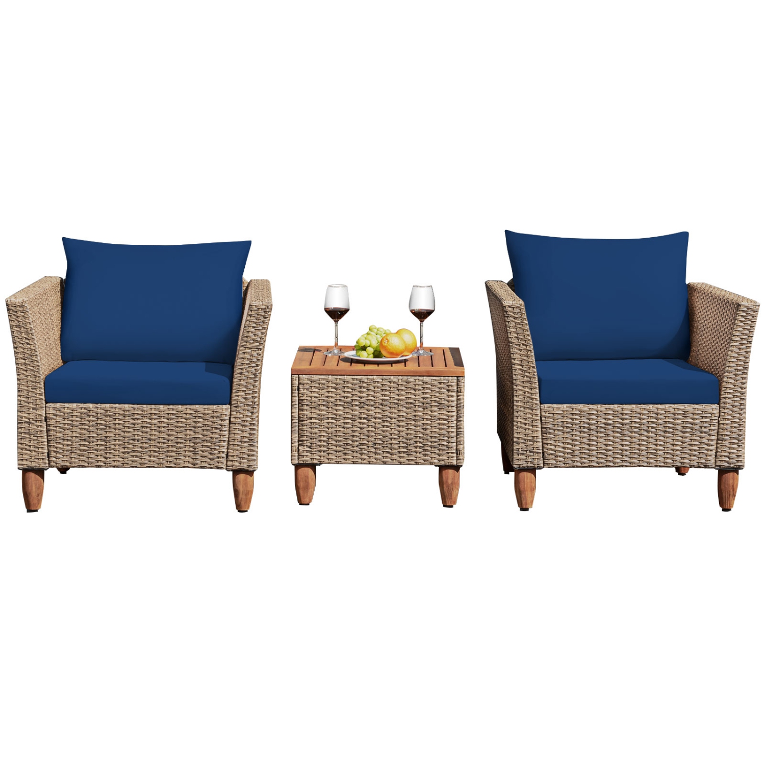 Patiojoy 3 Piece Outdoor Rattan Sofa Set Wicker Conversation Furniture Set with Cushions