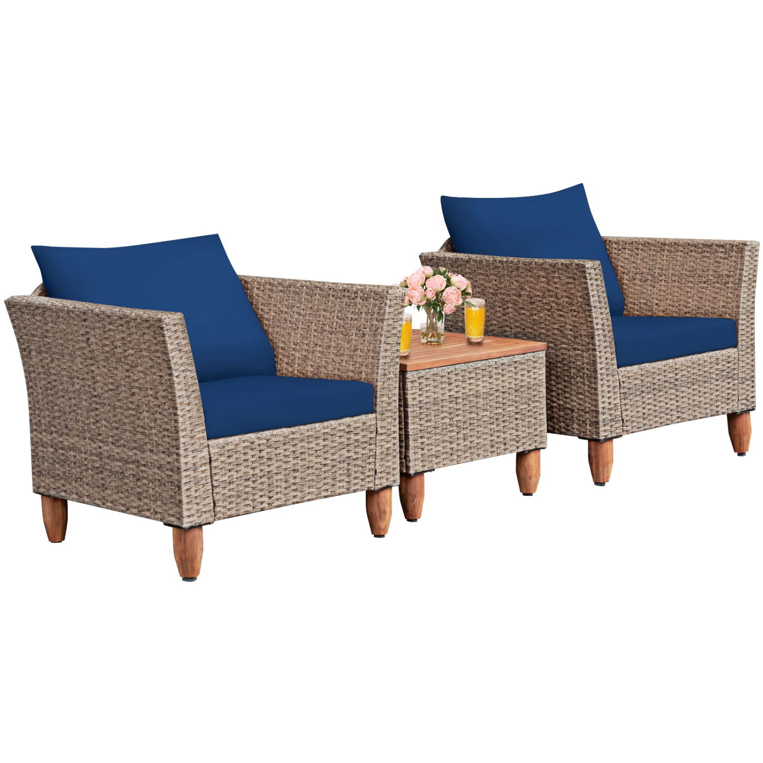 Patiojoy 3 Piece Outdoor Rattan Sofa Set Wicker Conversation Furniture Set with Cushions