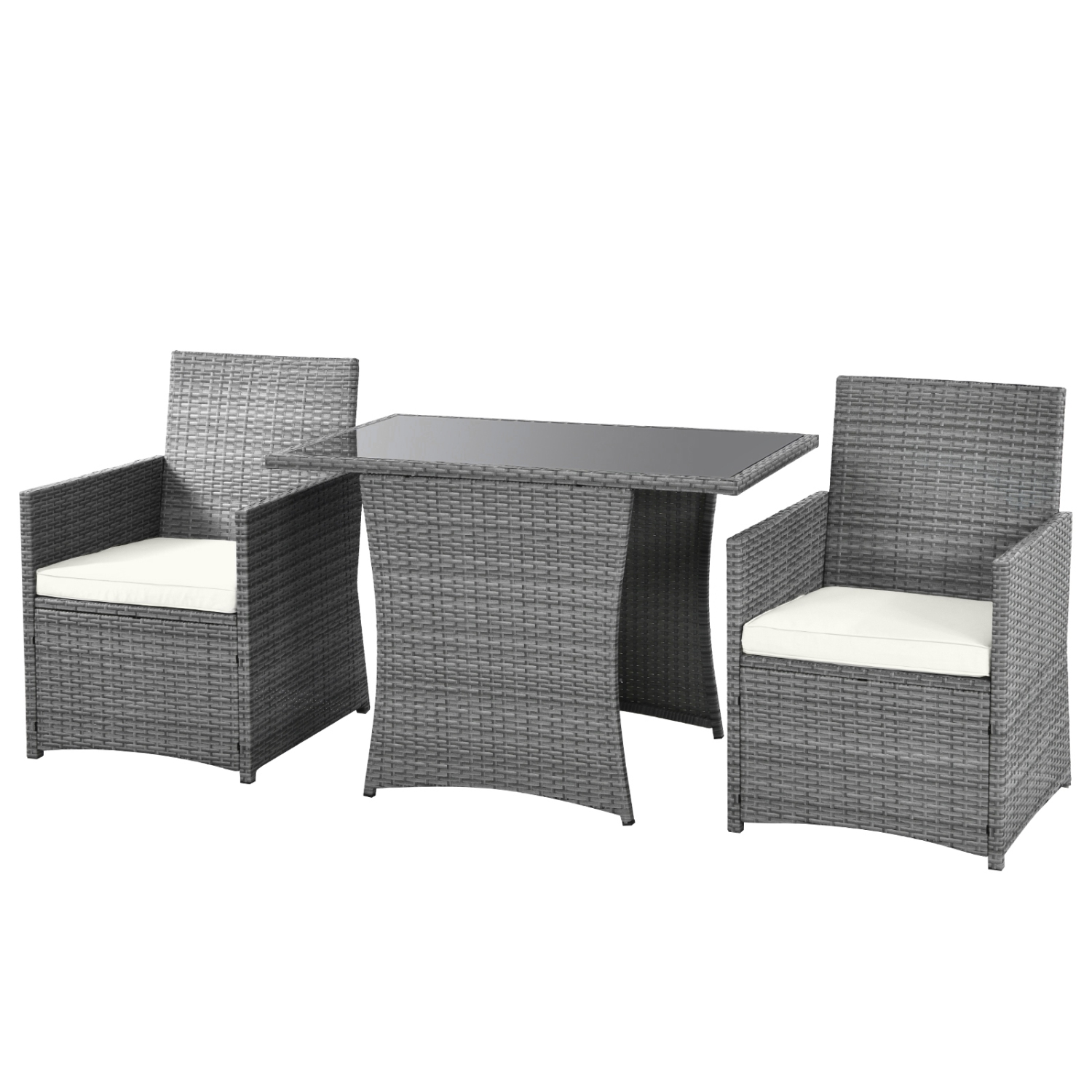 Patiojoy 3PCS Patio Rattan Furniture Set Outdoor Wicker Table & Chair Set w/Cushions White/Red/Gray/Turquoise/Navy