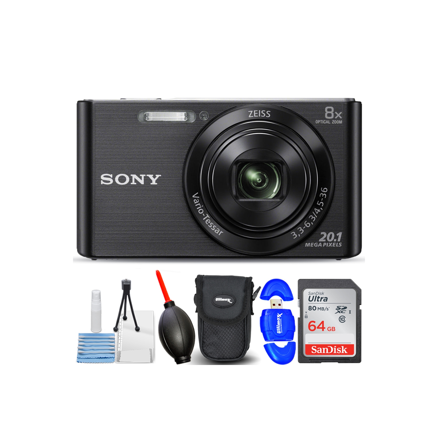 Sony DSC-W830 Digital Camera (Black) DSCW830/B - 7PC 64GB Accessory Bundle