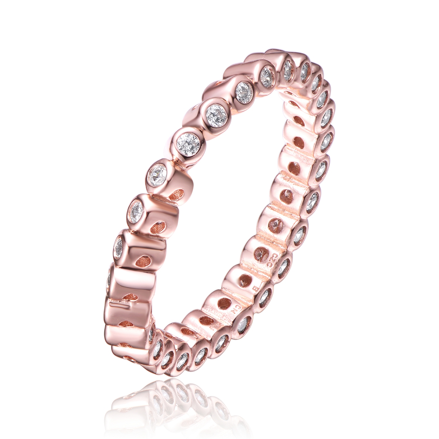Rozzato Rose Gold Plated Clear Cubic Zirconia Band Ring Size