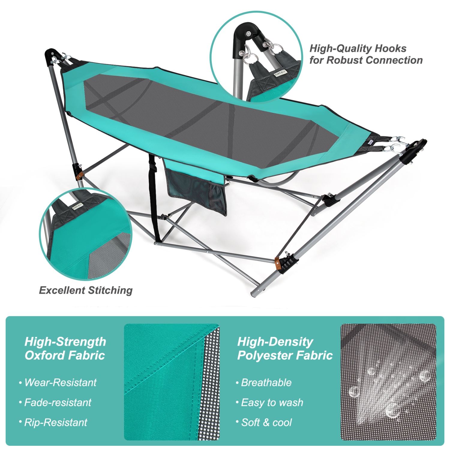 Topbuy Portable Folding Hammock Free Standing Hammock W/ Stand-Folds&Carrying Bag&Anti-Slip Buckle&Storage Pocket