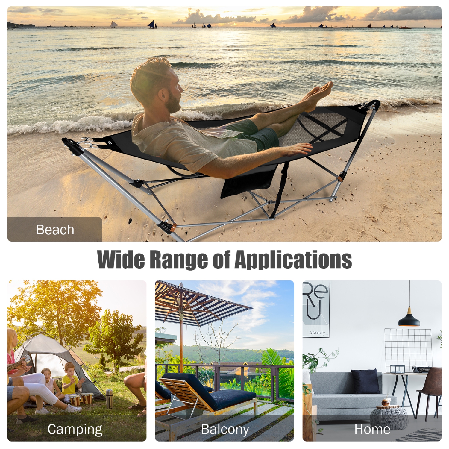 Topbuy Portable Folding Hammock Free Standing Hammock W/ Stand-Folds&Carrying Bag&Anti-Slip Buckle&Storage Pocket