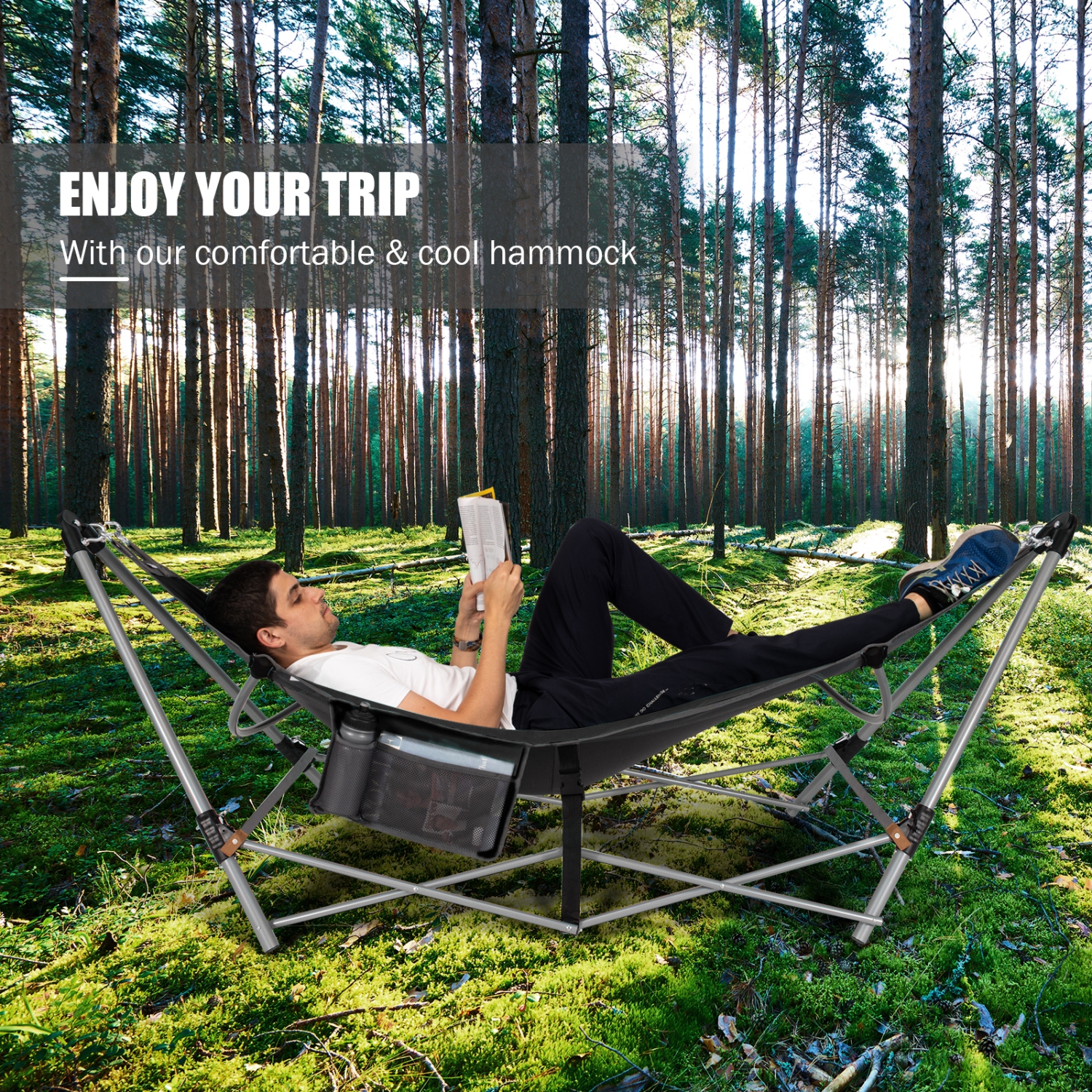 Topbuy Portable Folding Hammock Free Standing Hammock W/ Stand-Folds&Carrying Bag&Anti-Slip Buckle&Storage Pocket