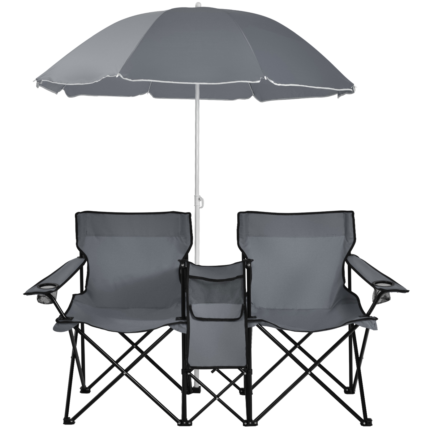 Topbuy Portable Folding Picnic Double Chair with Umbrella&Mini Table Outdoor Camping Chair for Beach Gray/Black/Turquoise