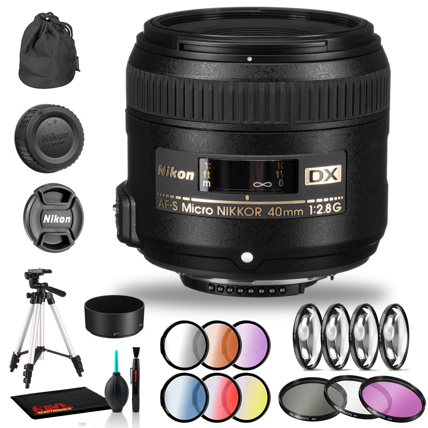 Nikon AF-S DX Micro NIKKOR 40mm f/2.8G Lens Includes Filter Kits and Tripod (Intl Model)