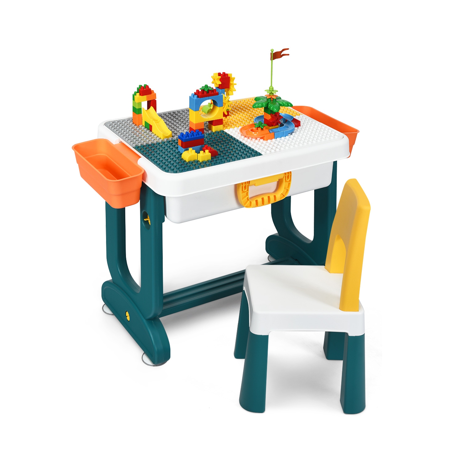 Topbuy Kids 5-In-1 Building Block Table w/Chair & Double-sided Table Top Children Drawing Table Best Gift for Kids