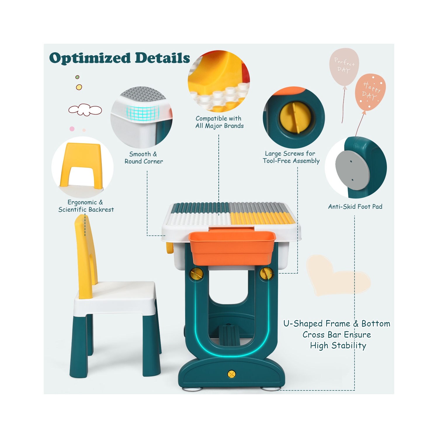 Topbuy Kids 5-In-1 Building Block Table w/Chair & Double-sided Table Top Children Drawing Table Best Gift for Kids